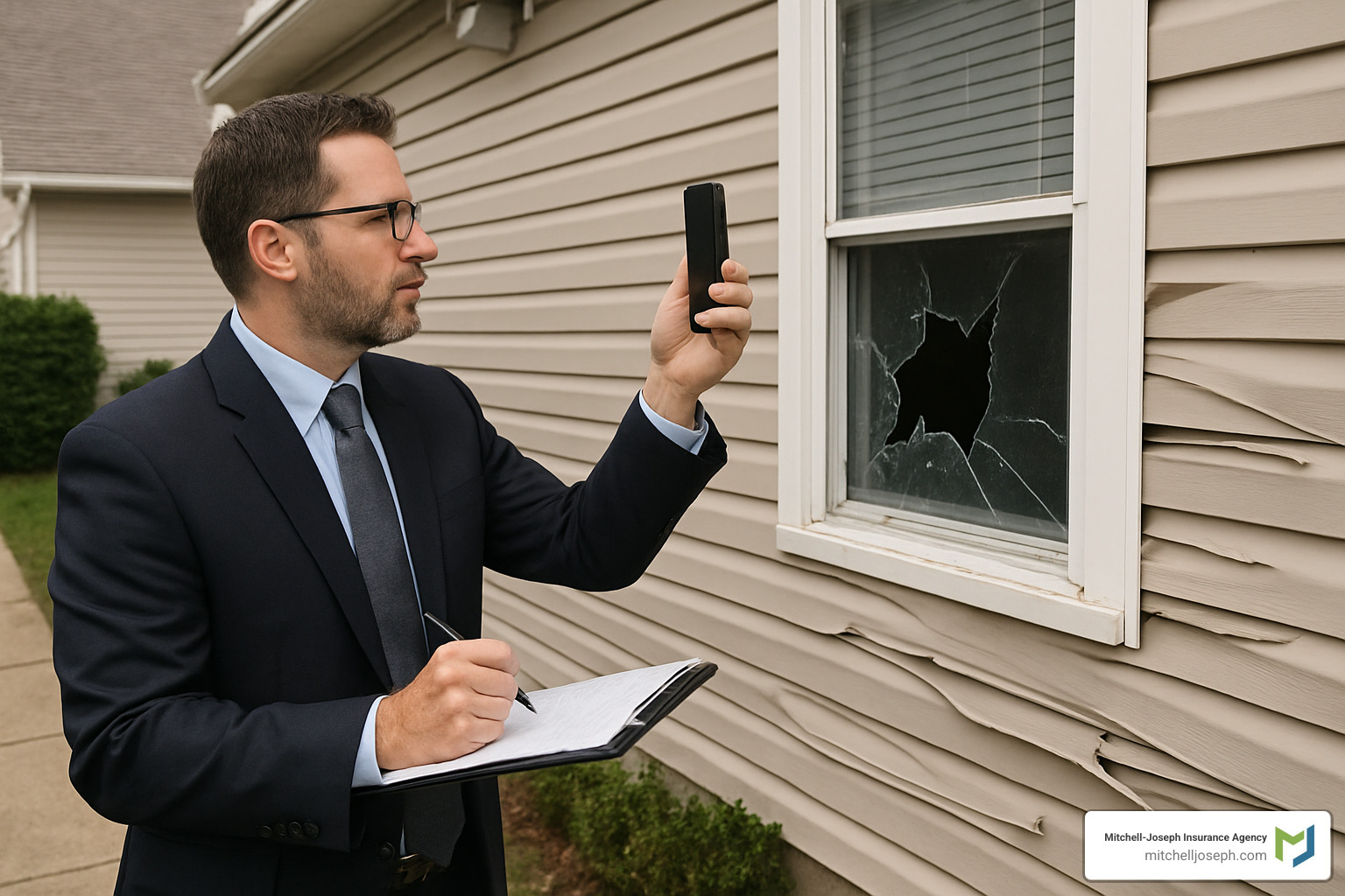 insurance adjuster inspecting damage to a home - property and casualty insurance