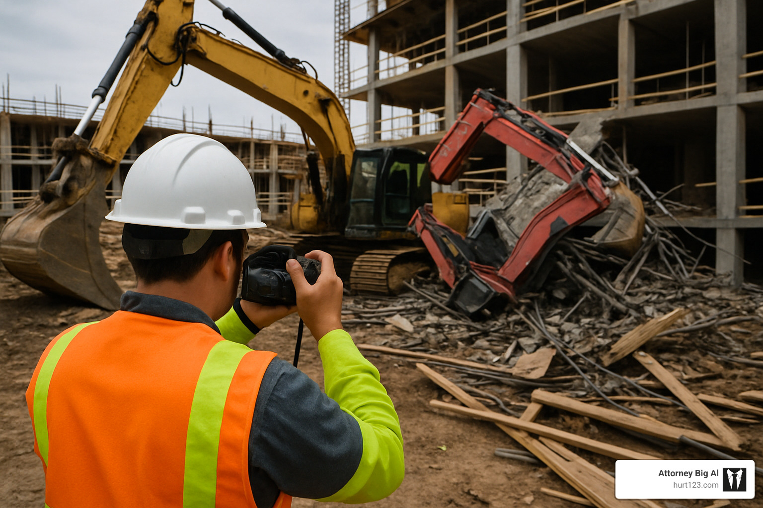 person taking photos at accident scene - Construction accident attorney Hollywood