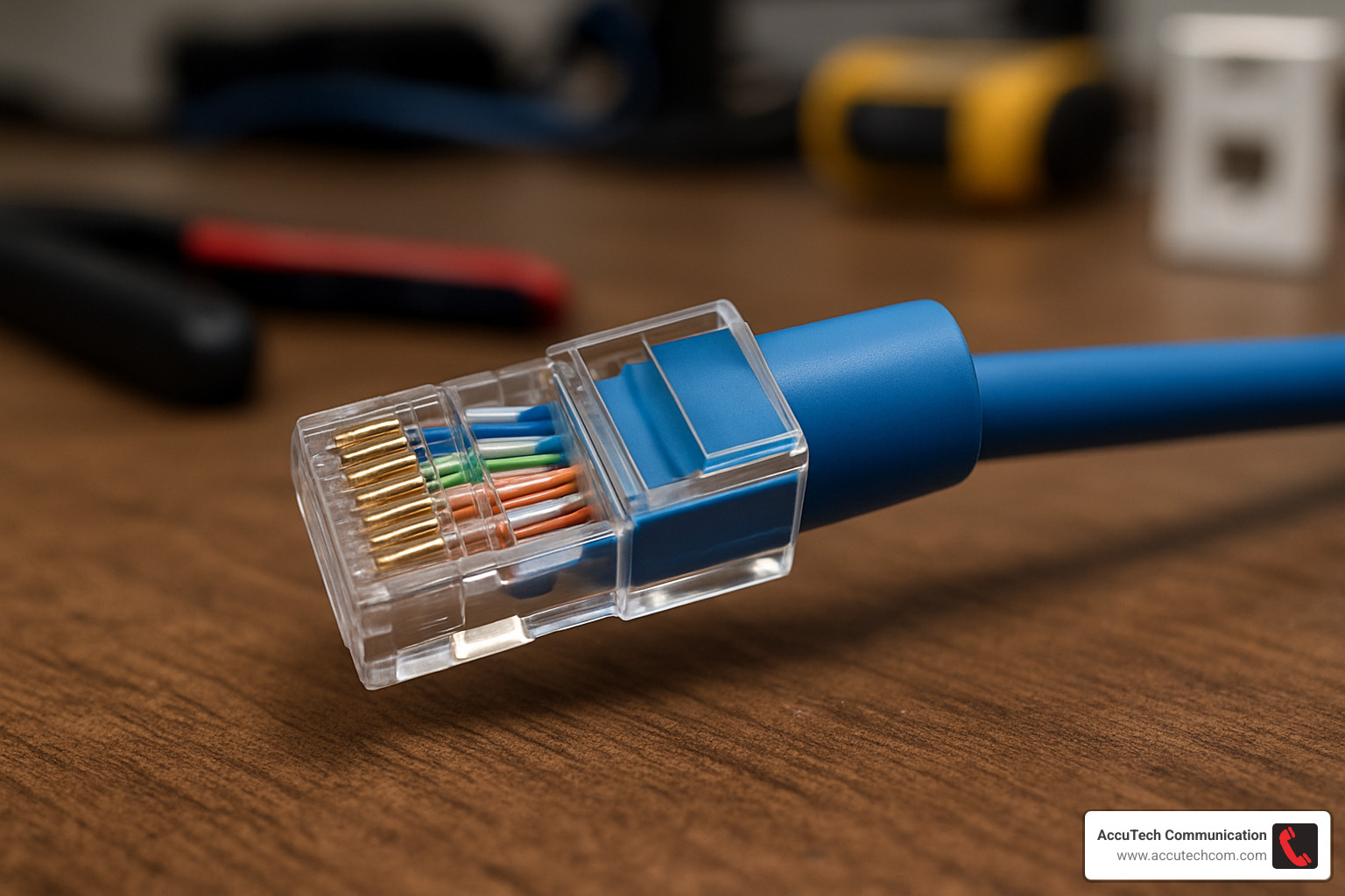 RJ45 termination of Category 6 cable showing proper wiring technique - category 6 cable
