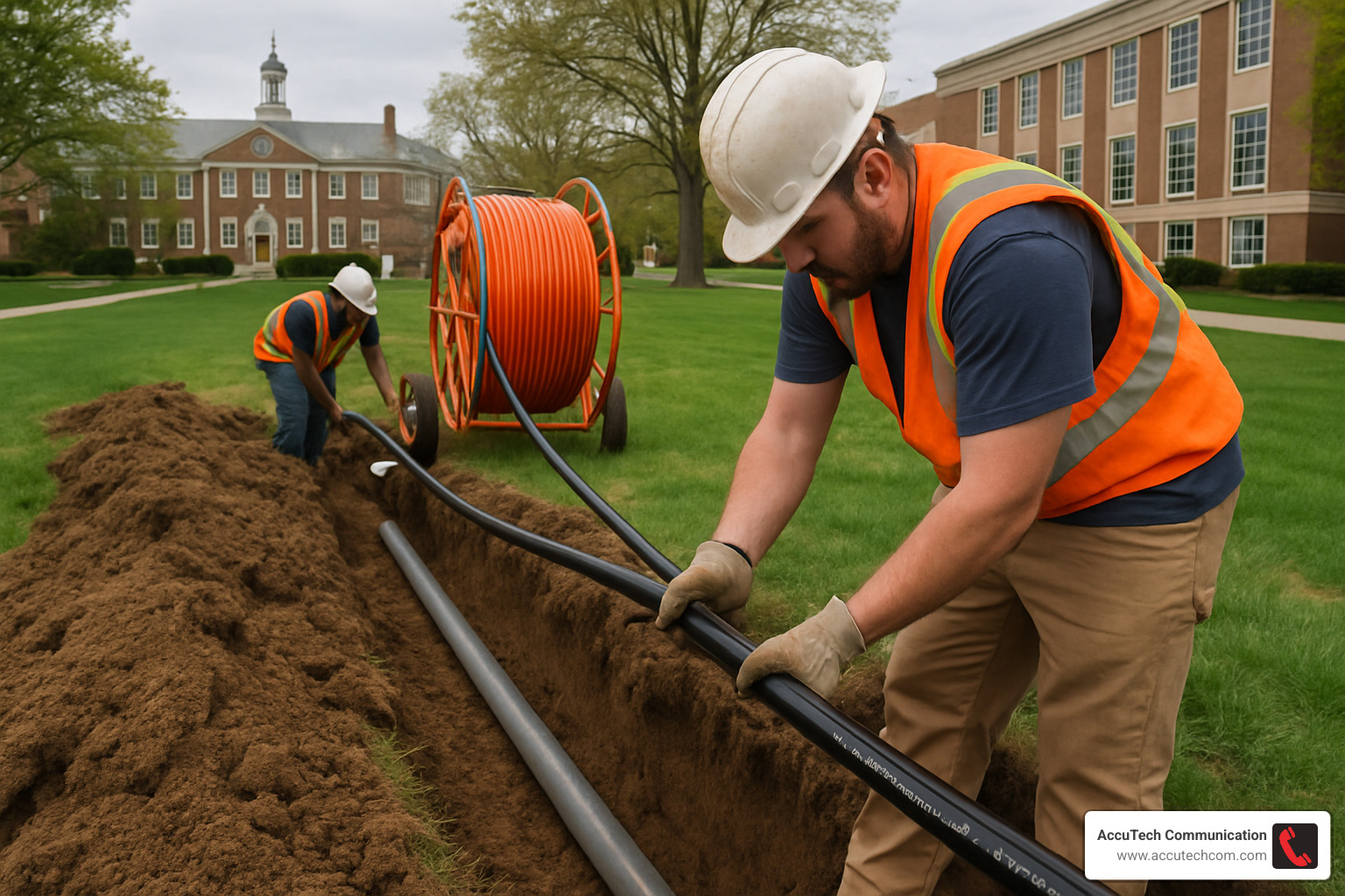 Outdoor category 6 cable installation in a campus trench with conduit - category 6 cable