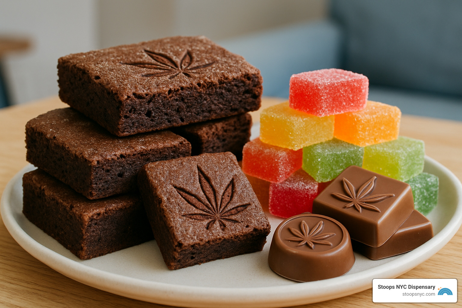 assorted cannabis brownies gummies and chocolates - cannabis infused treats