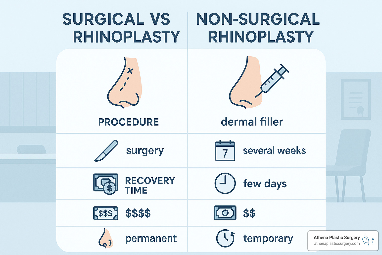 The Real Deal on Nose Filler Prices (No Pinocchio Noses Here!) 7 comparison of surgical vs non-surgical rhinoplasty - nose filler price