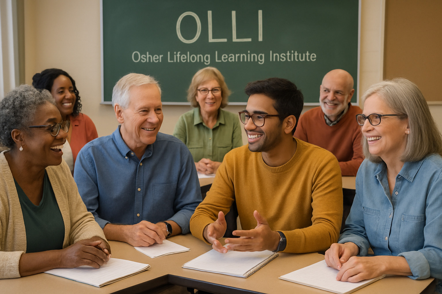 OLLI discussion group with diverse adult learners - cultural education programs for adults