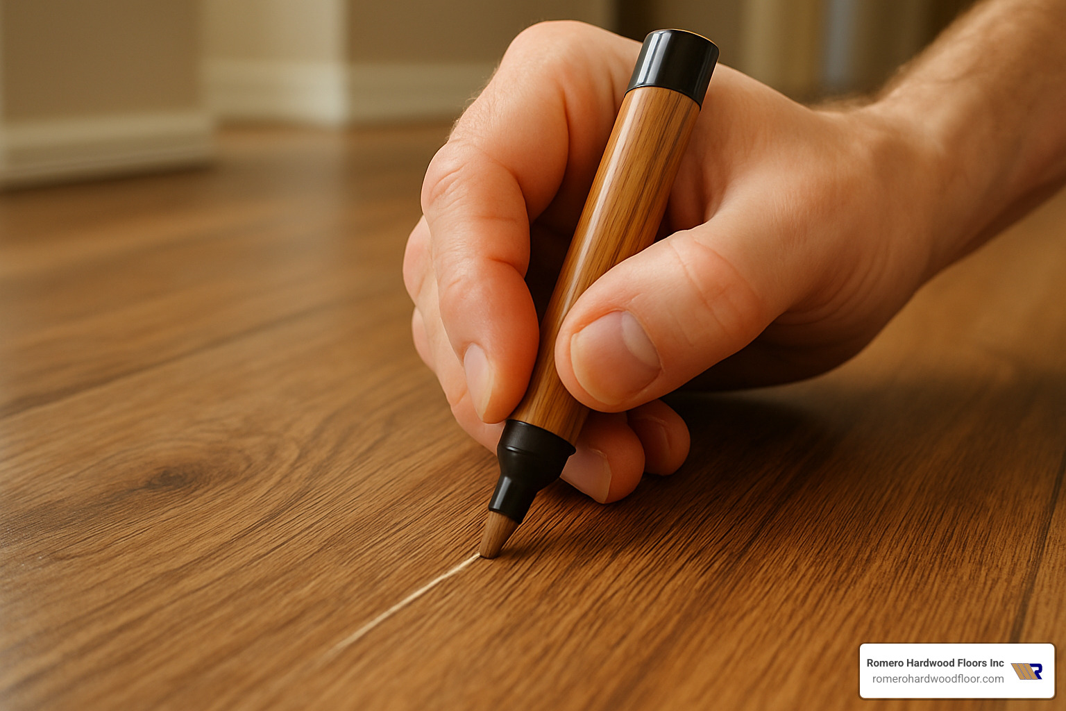 Marker blending demonstration on laminate floor - fixing scratches on fake wood