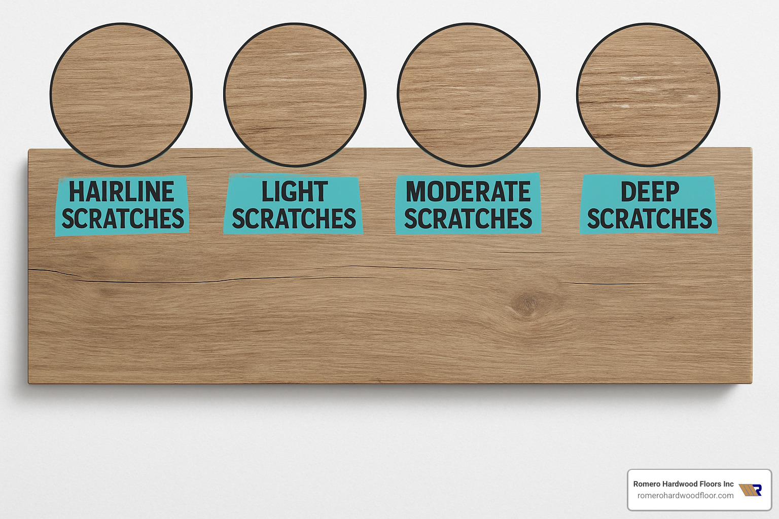 Scale showing different severity levels of laminate scratches - fixing scratches on fake wood