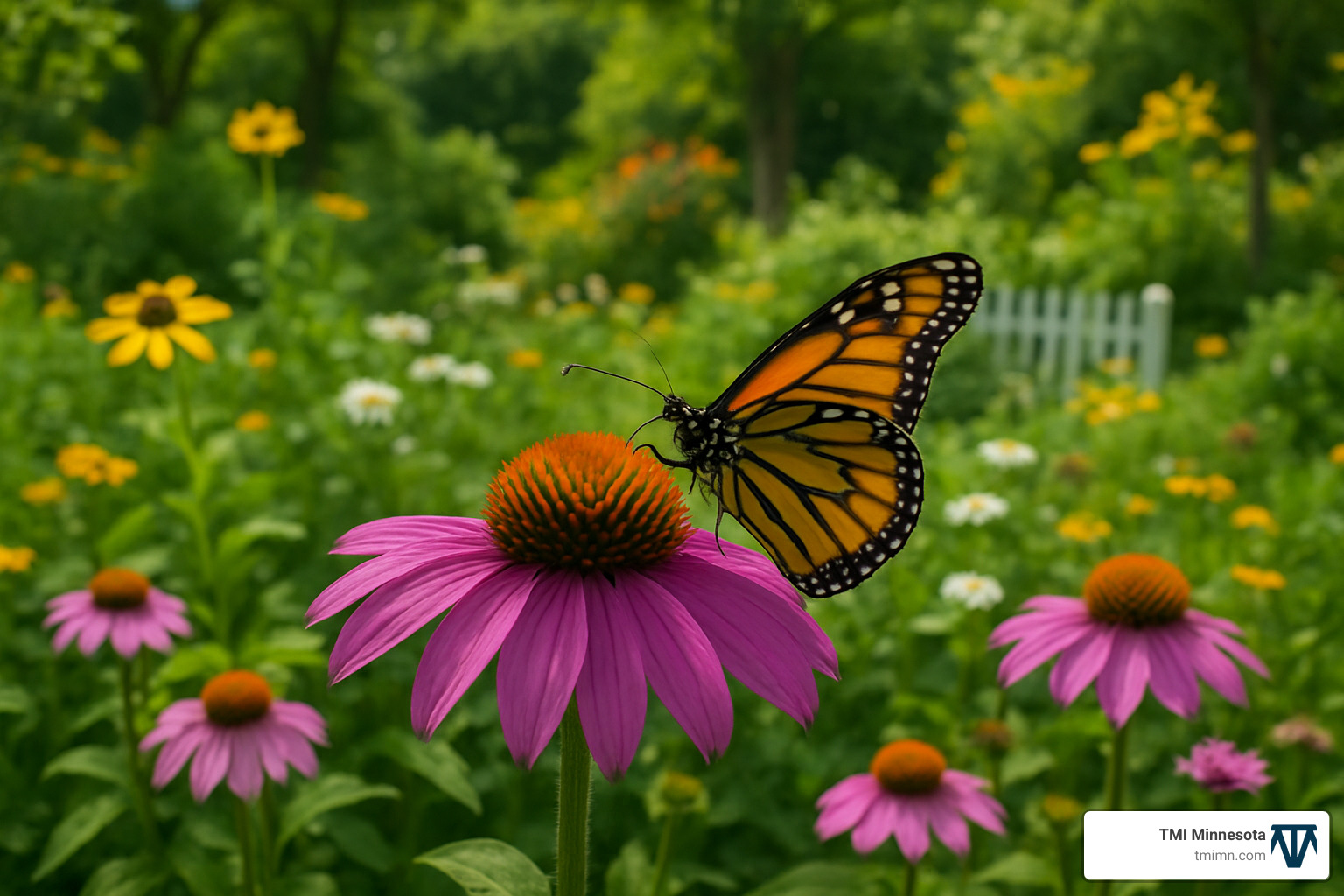 c195242a05501c236e0bffd0831289f1bae24fd5 Garden of Imagination: Designing a Children's Discovery Space Discover children's garden design ideas for fun, learning, and family bonding. Create a safe, playful backyard adventure today! Butterfly landing on purple coneflower in a children's wildlife garden - children's garden design ideas