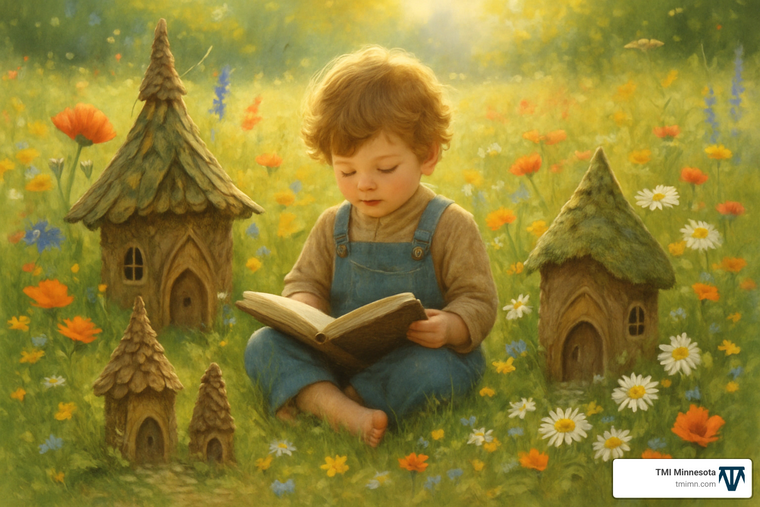 0a4cc7e6e74735e23634cb35baca53b0cf099b04 Garden of Imagination: Designing a Children's Discovery Space Discover children's garden design ideas for fun, learning, and family bonding. Create a safe, playful backyard adventure today! Child reading in a wildflower meadow with fairy houses - children's garden design ideas