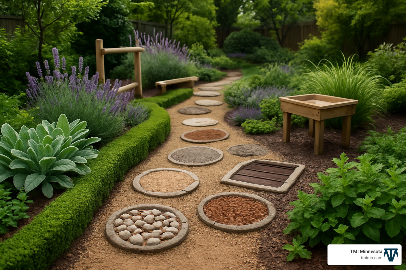 2322d1f644410a386f3654c3a489103ce7665c0f Garden of Imagination: Designing a Children's Discovery Space Discover children's garden design ideas for fun, learning, and family bonding. Create a safe, playful backyard adventure today! Sensory garden path with textural plants and stepping stones - children's garden design ideas