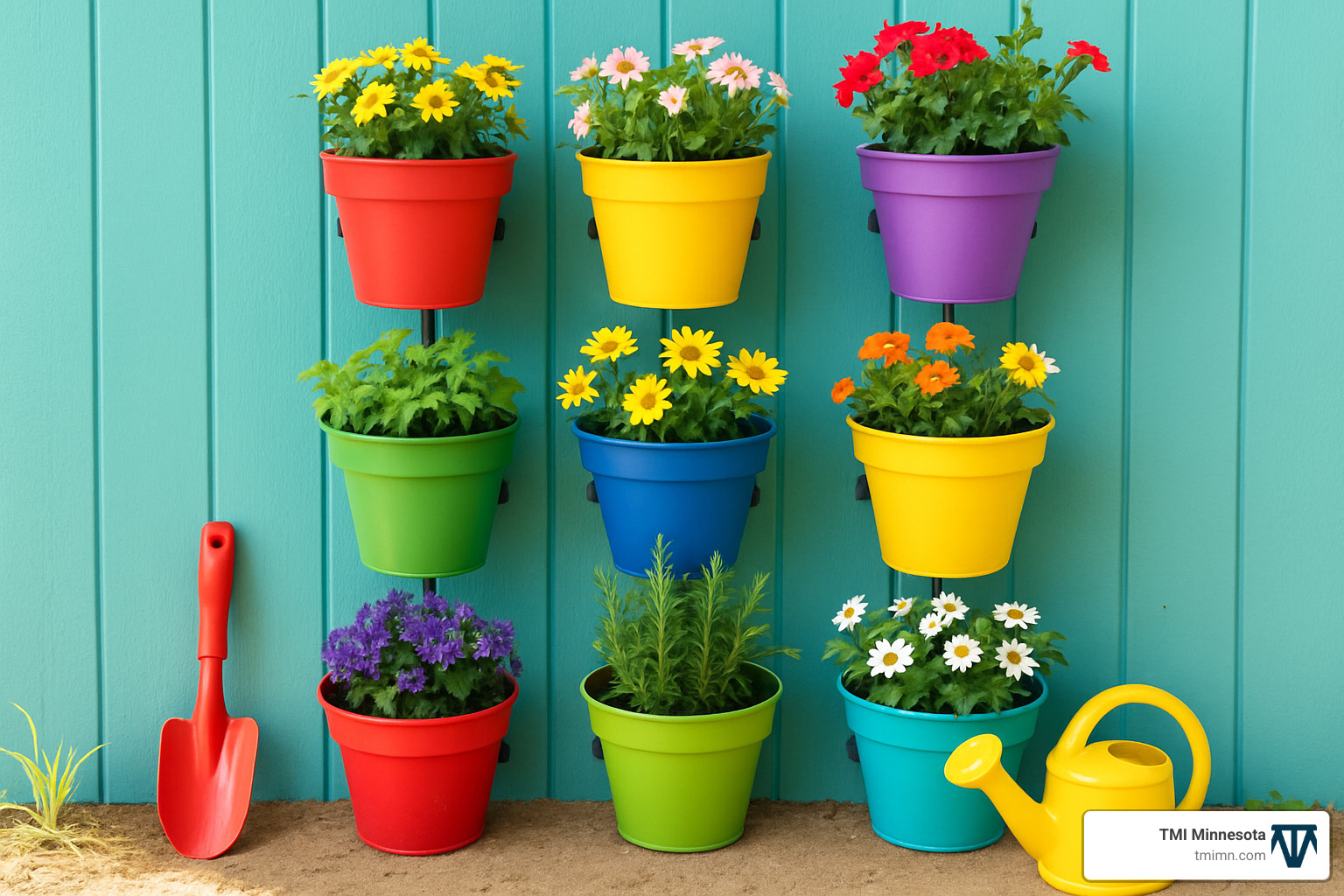 894e49123dbf1d0892175bbce811bc45feae241f Garden of Imagination: Designing a Children's Discovery Space Discover children's garden design ideas for fun, learning, and family bonding. Create a safe, playful backyard adventure today! Vertical container garden with colorful pots and child-sized tools - children's garden design ideas