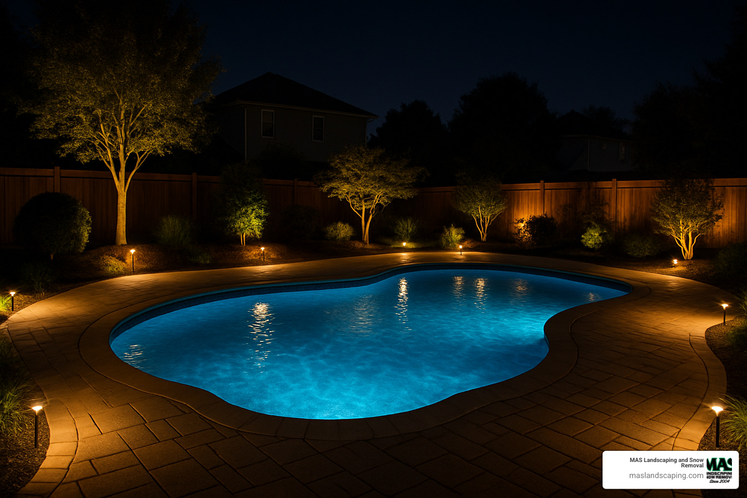 pool perimeter lighting at night - landscape lighting installation services