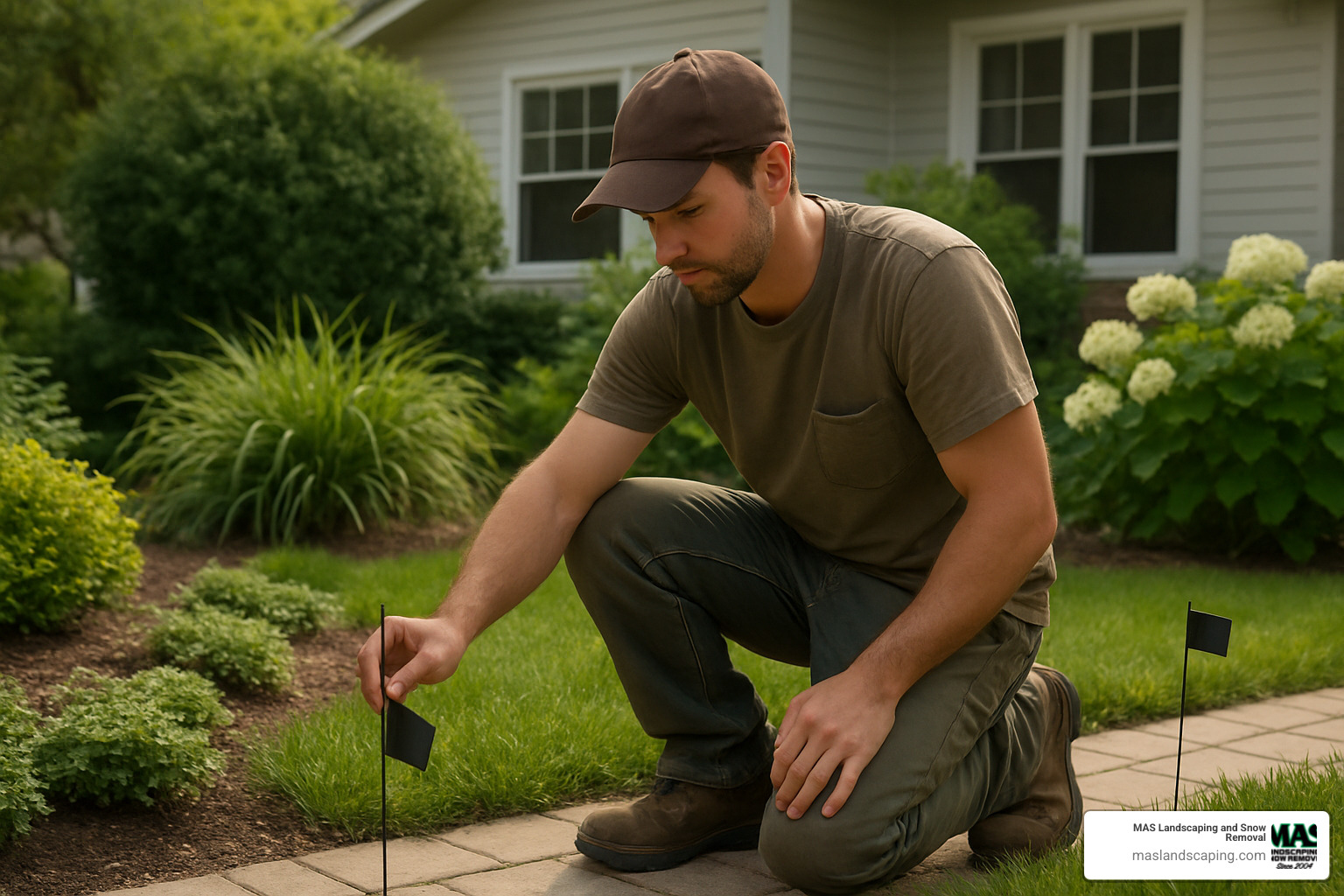 designer marking light positions in garden - landscape lighting installation services