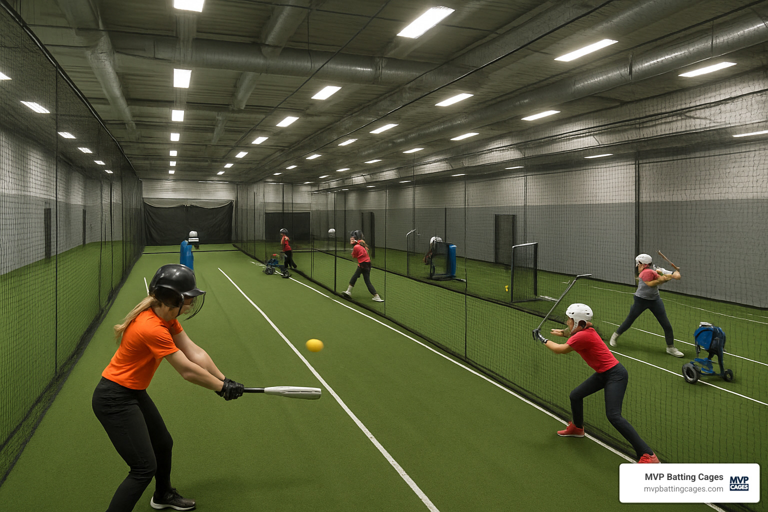 spacious indoor batting facility with multiple lanes - indoor softball batting cages near me