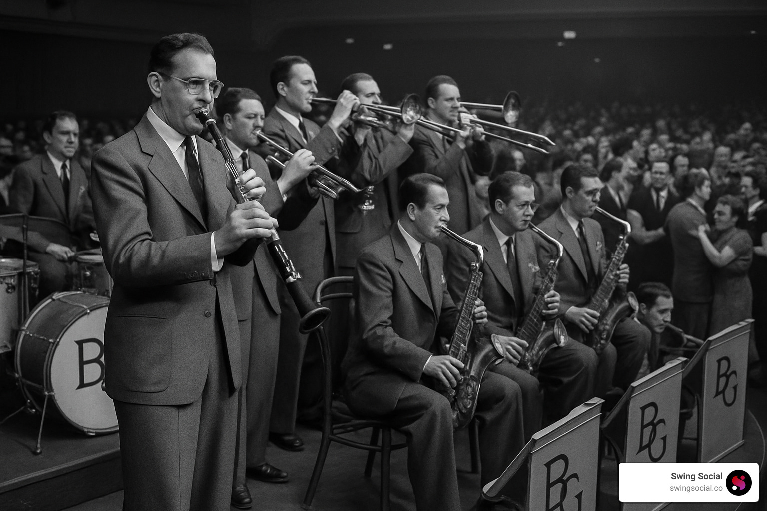 Benny Goodman orchestra performing at the Palomar Ballroom - swing style