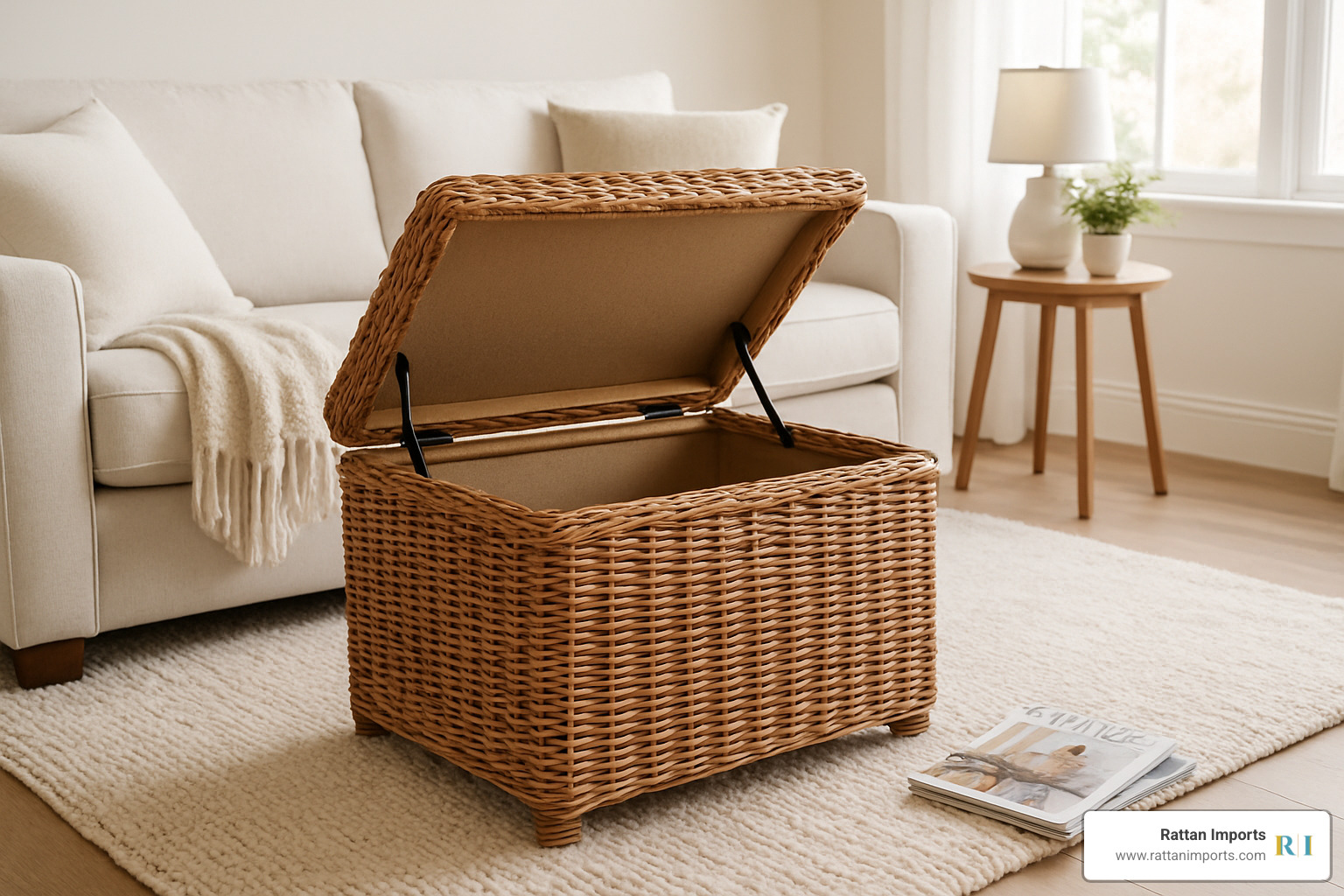 wicker ottoman with storage - wicker living room furniture