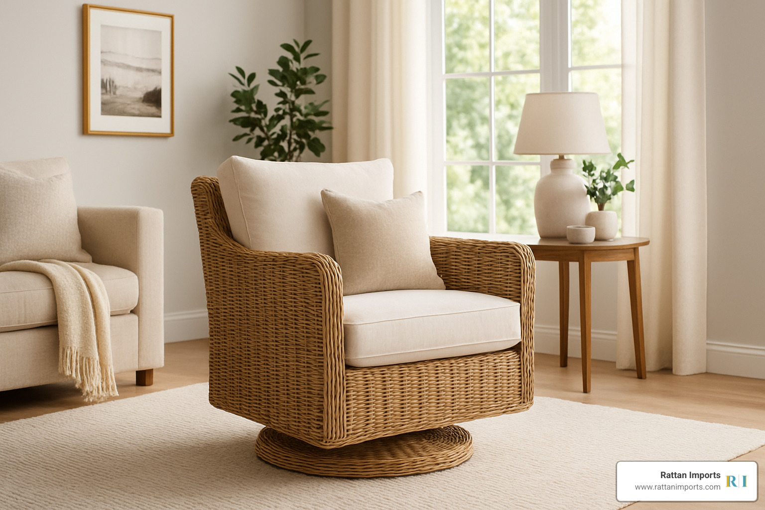 wicker swivel armchair - wicker living room furniture