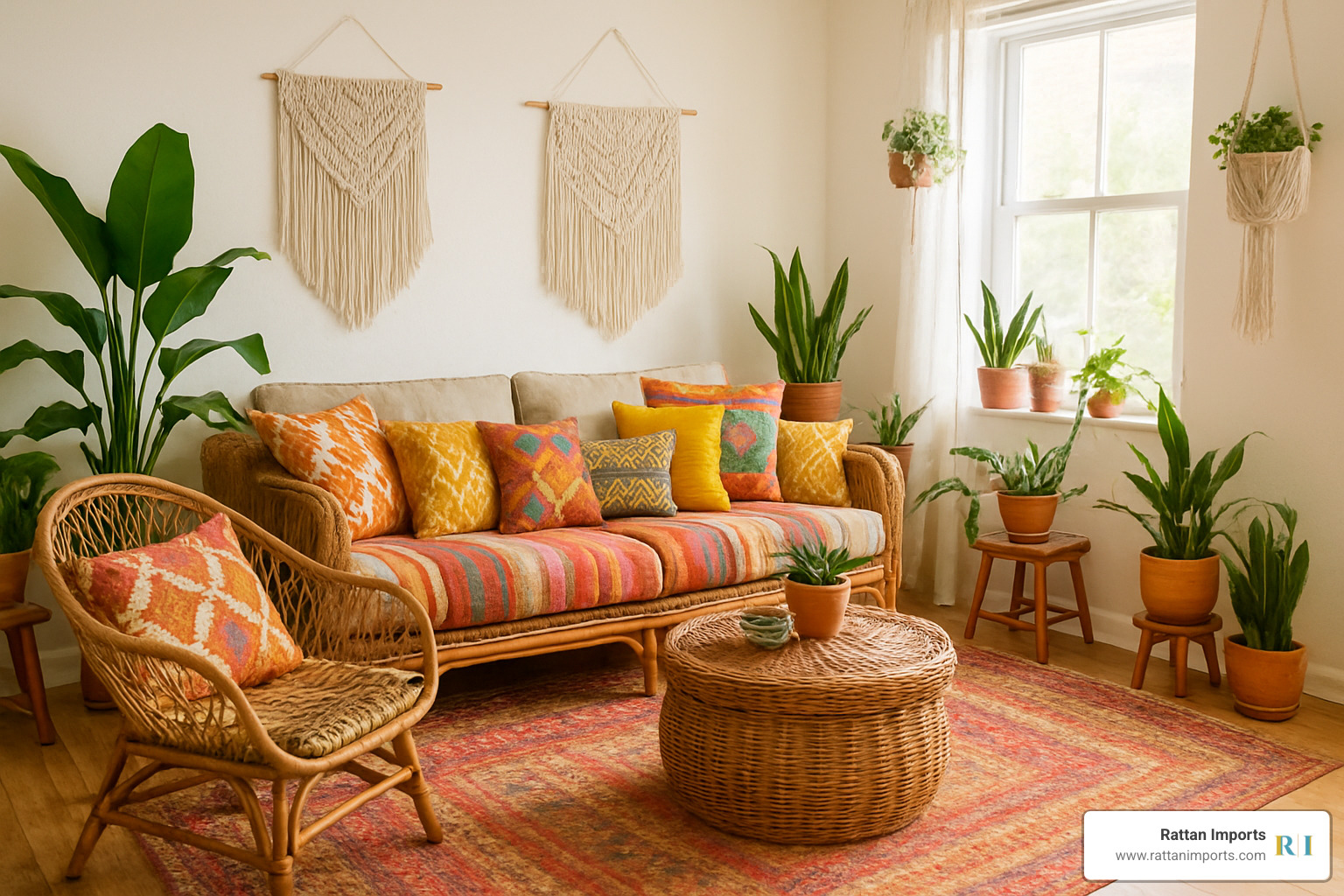 boho living room with wicker furniture - wicker living room furniture