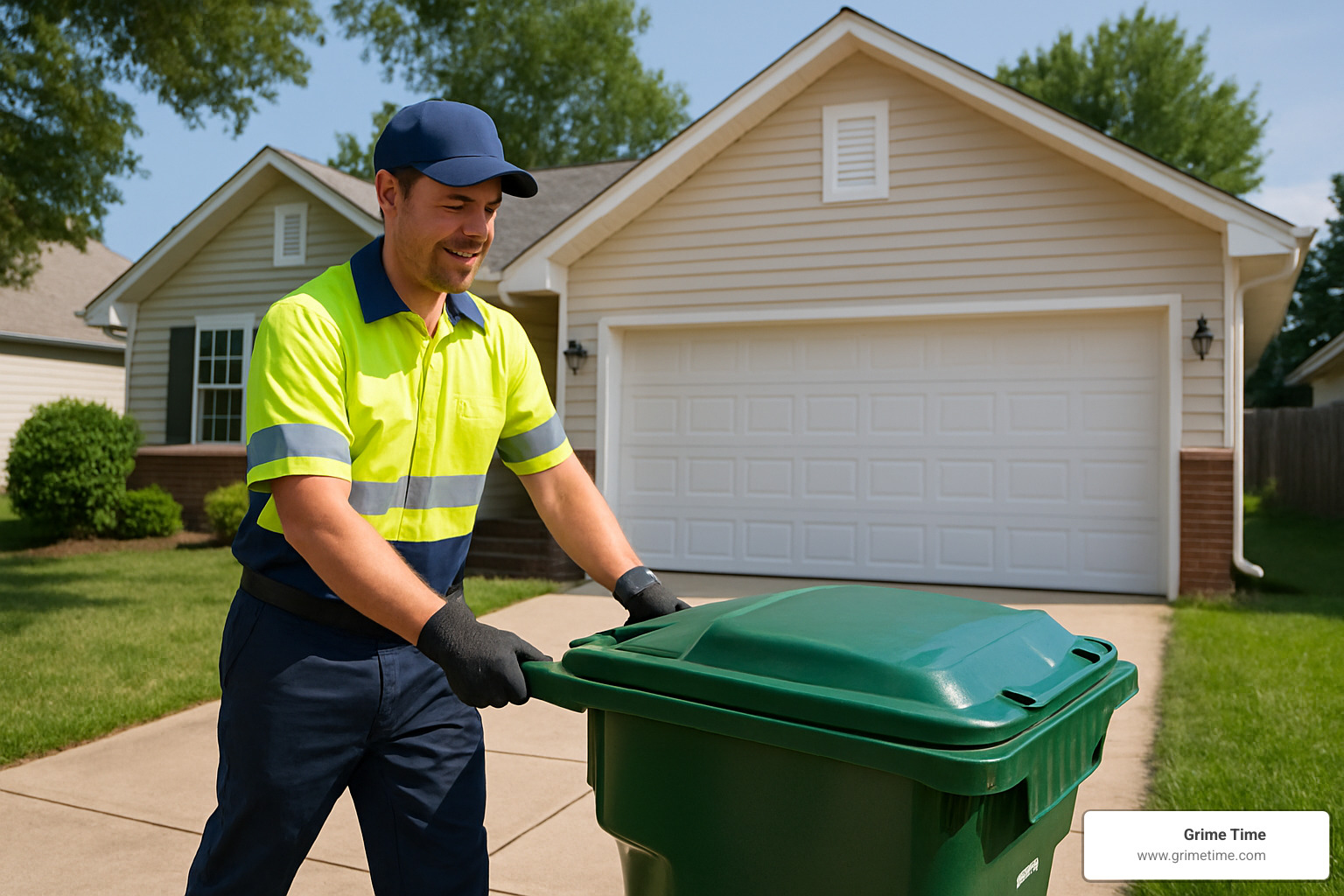 waste service driver returning bin to customer's garage - Affordable waste services