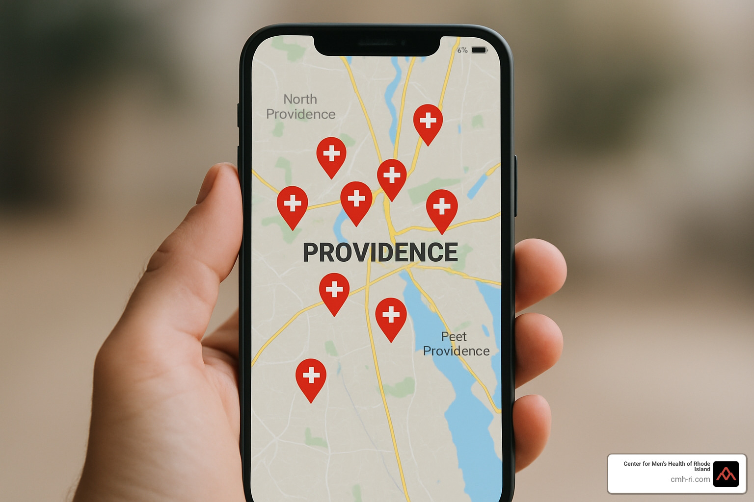 Smartphone showing clinic map - ed clinic near me