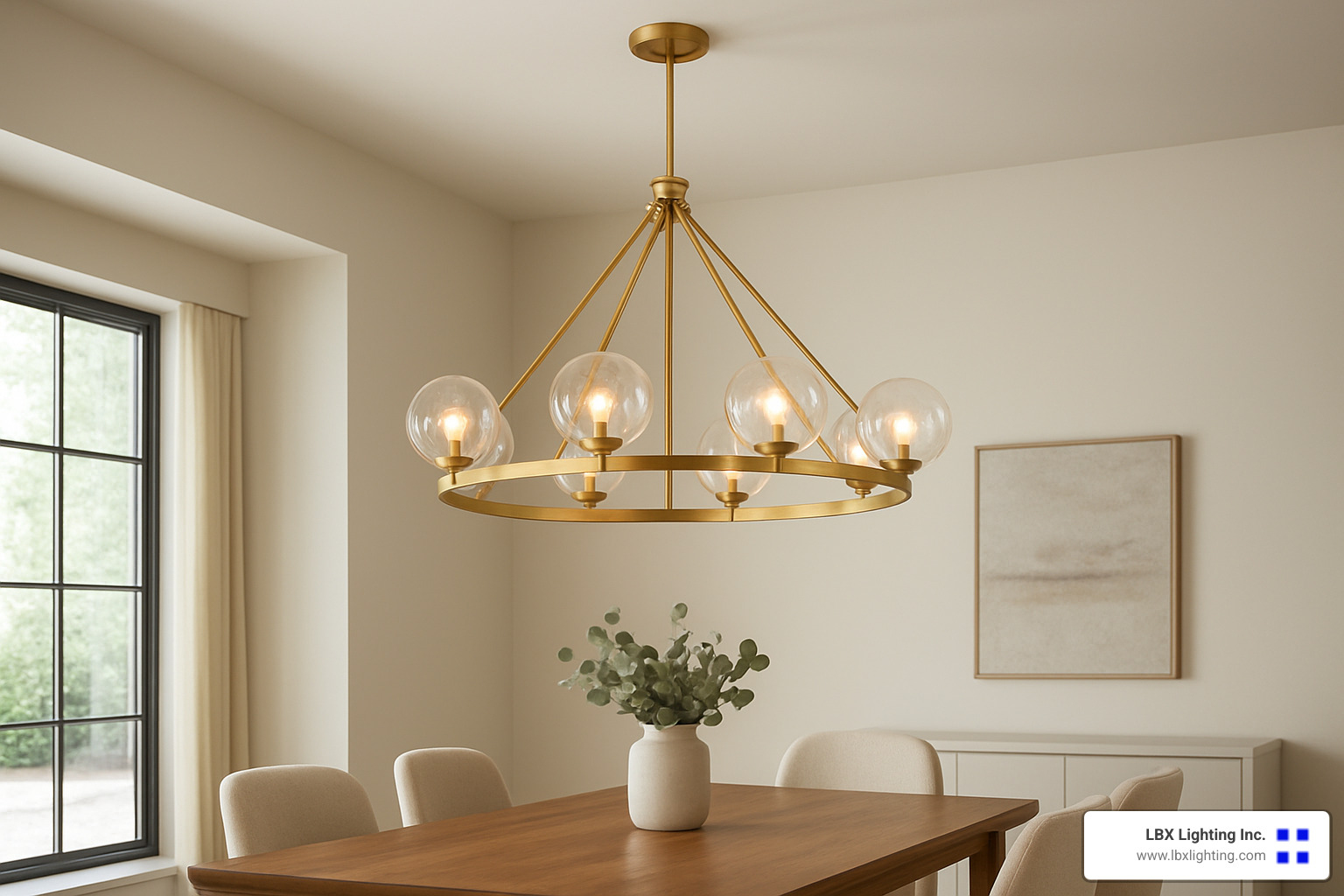 brushed brass wagon wheel chandelier with glass globes - modern wagon wheel light fixture
