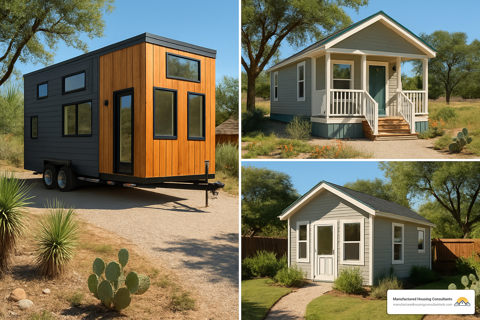 Different types of tiny homes including THOW, park models, and ADUs - buy a tiny house texas