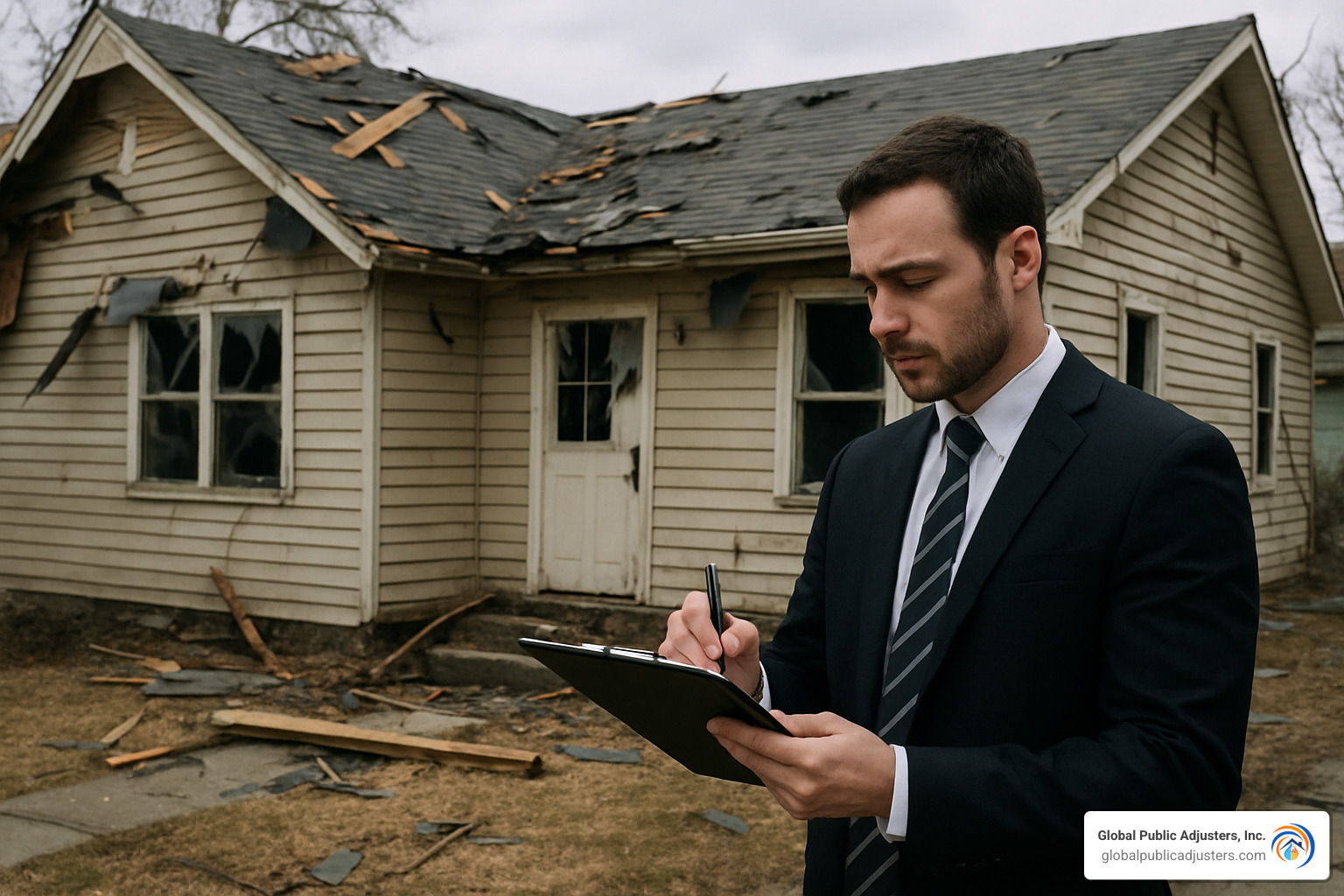 home damage after hurricane with broker inspecting property - does an insurance broker help with claims
