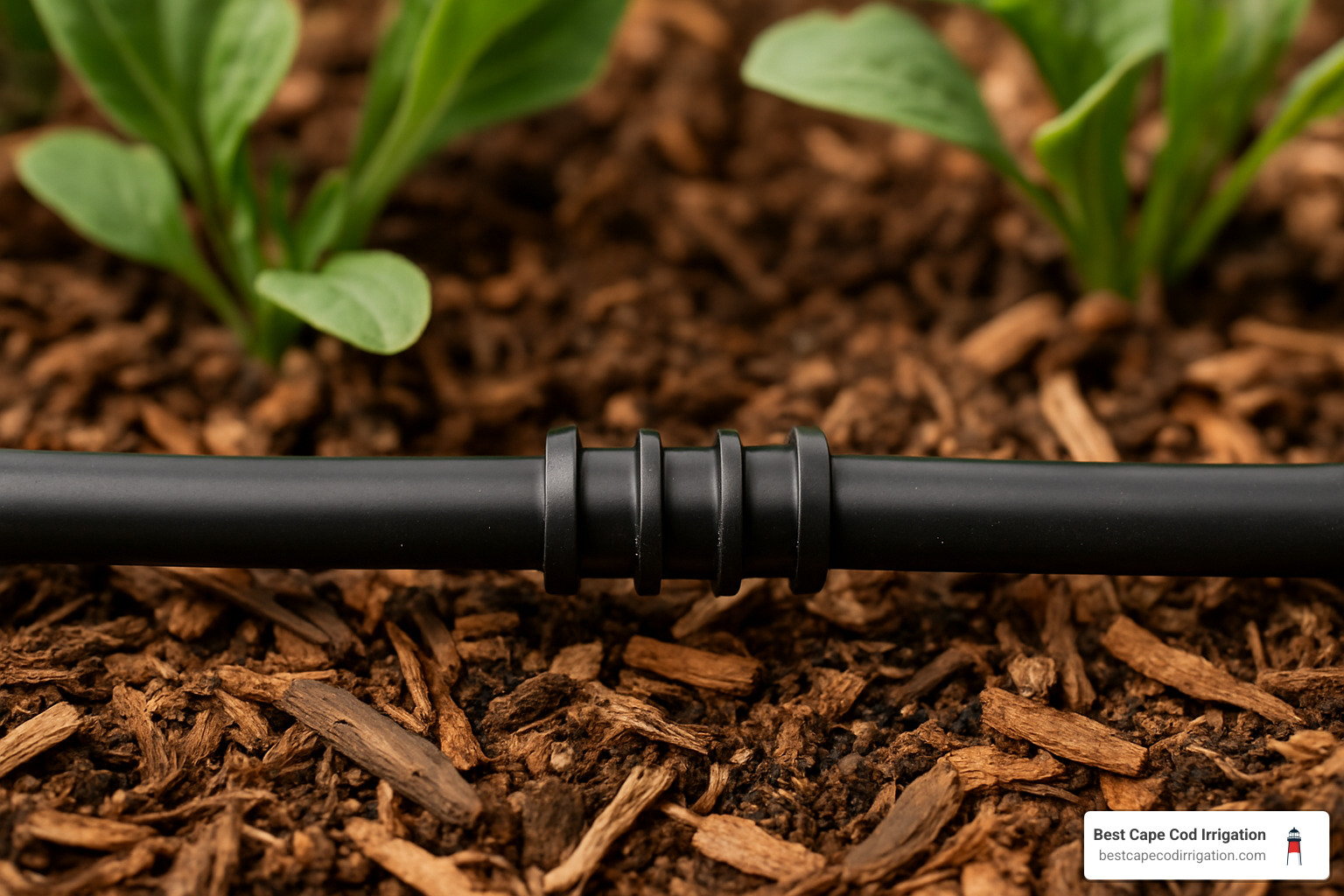 barbed splice in garden bed - drip sprinkler repair