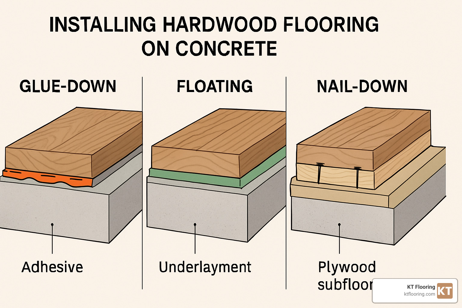 Three installation methods for hardwood on concrete - install hardwood floor on concrete