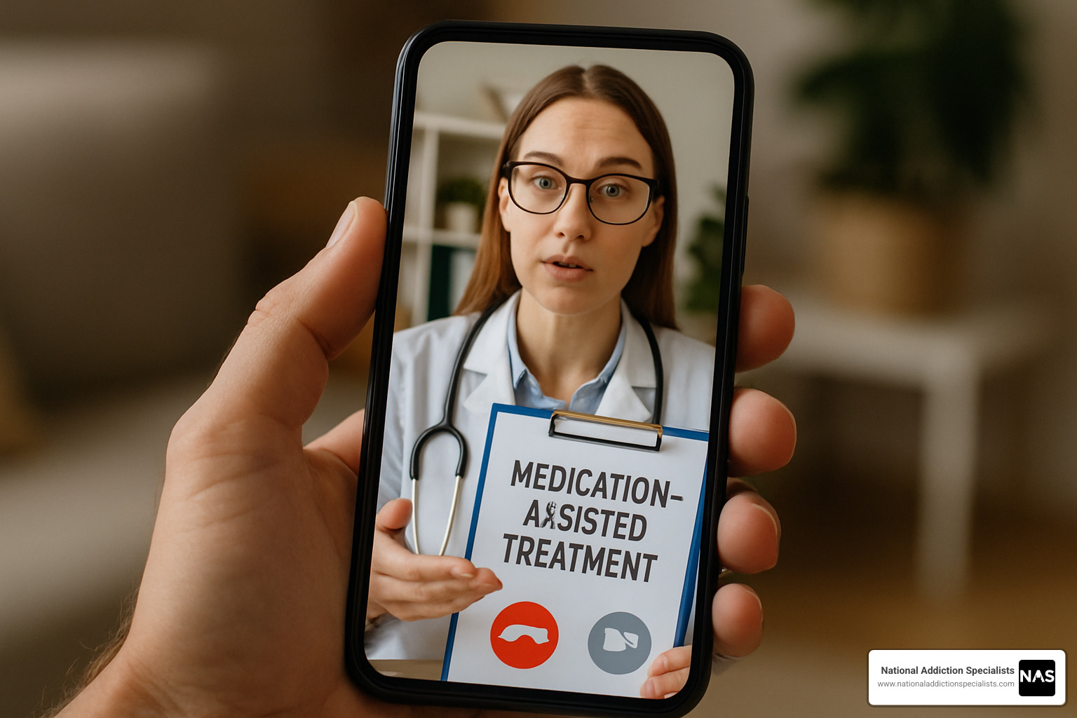 smartphone showing a telehealth MAT visit - does medicare cover medication assisted treatment