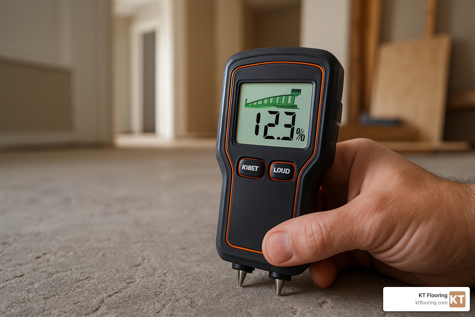 Moisture meter testing concrete slab - install hardwood floor on concrete