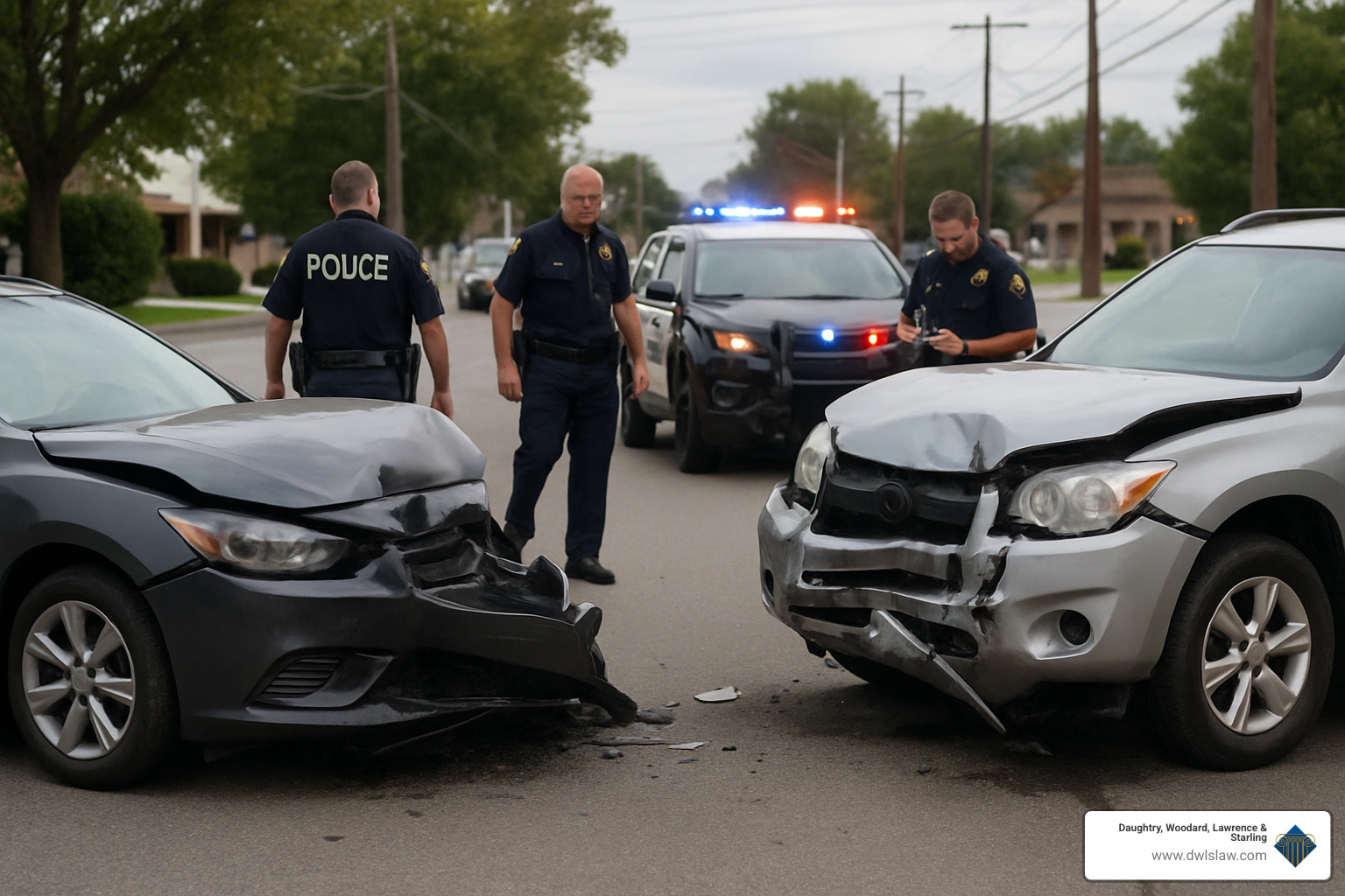 car accident scene with police - accident injury law firm
