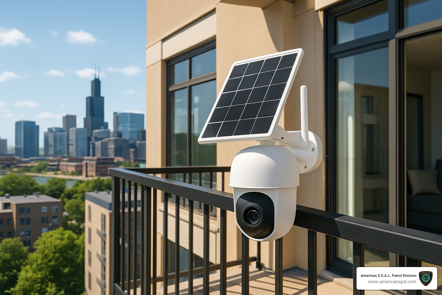 solar powered security camera on balcony - Apartment security camera solutions