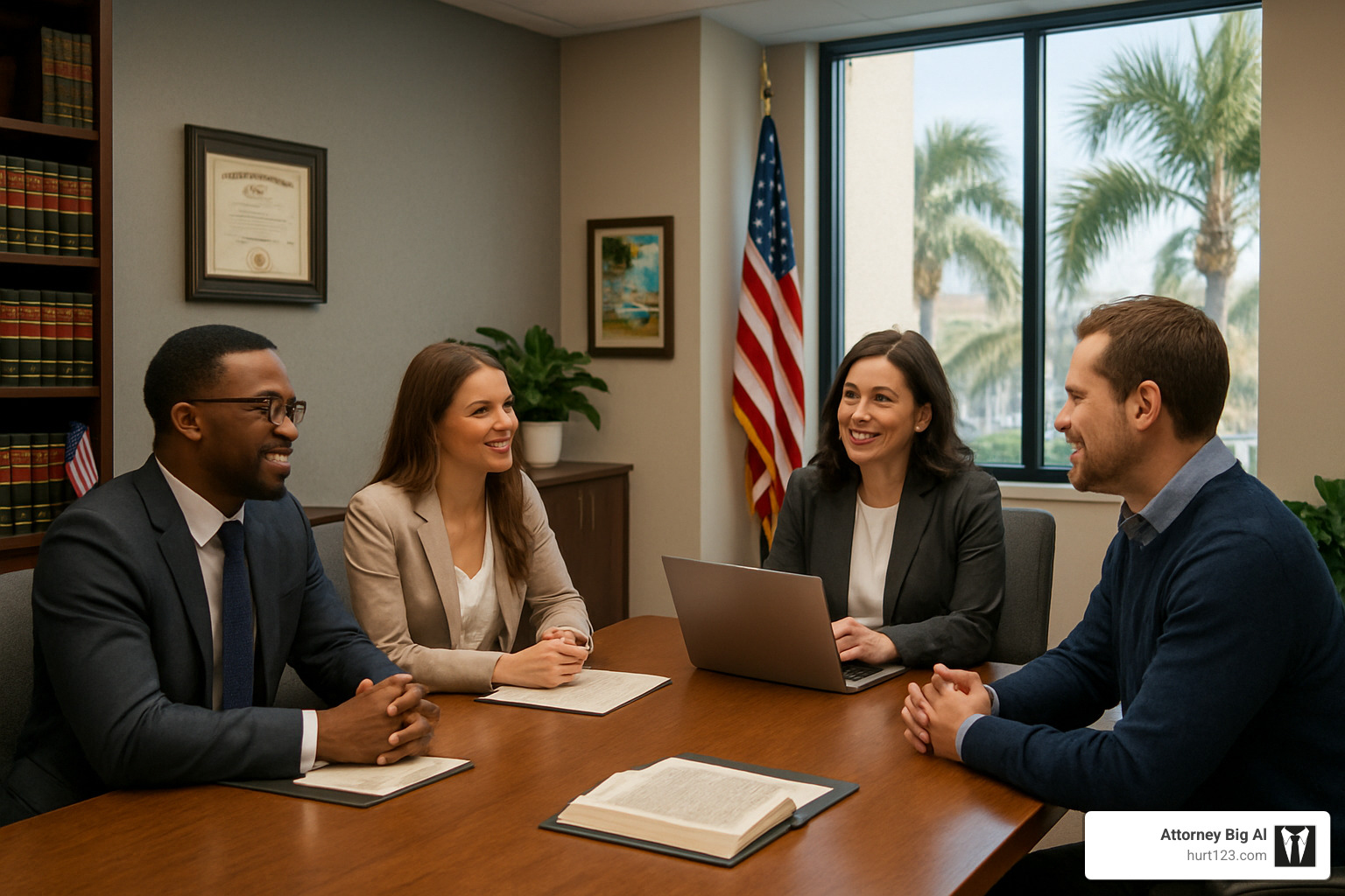 Boca Raton law office with attorneys consulting with clients - hollywood attorney