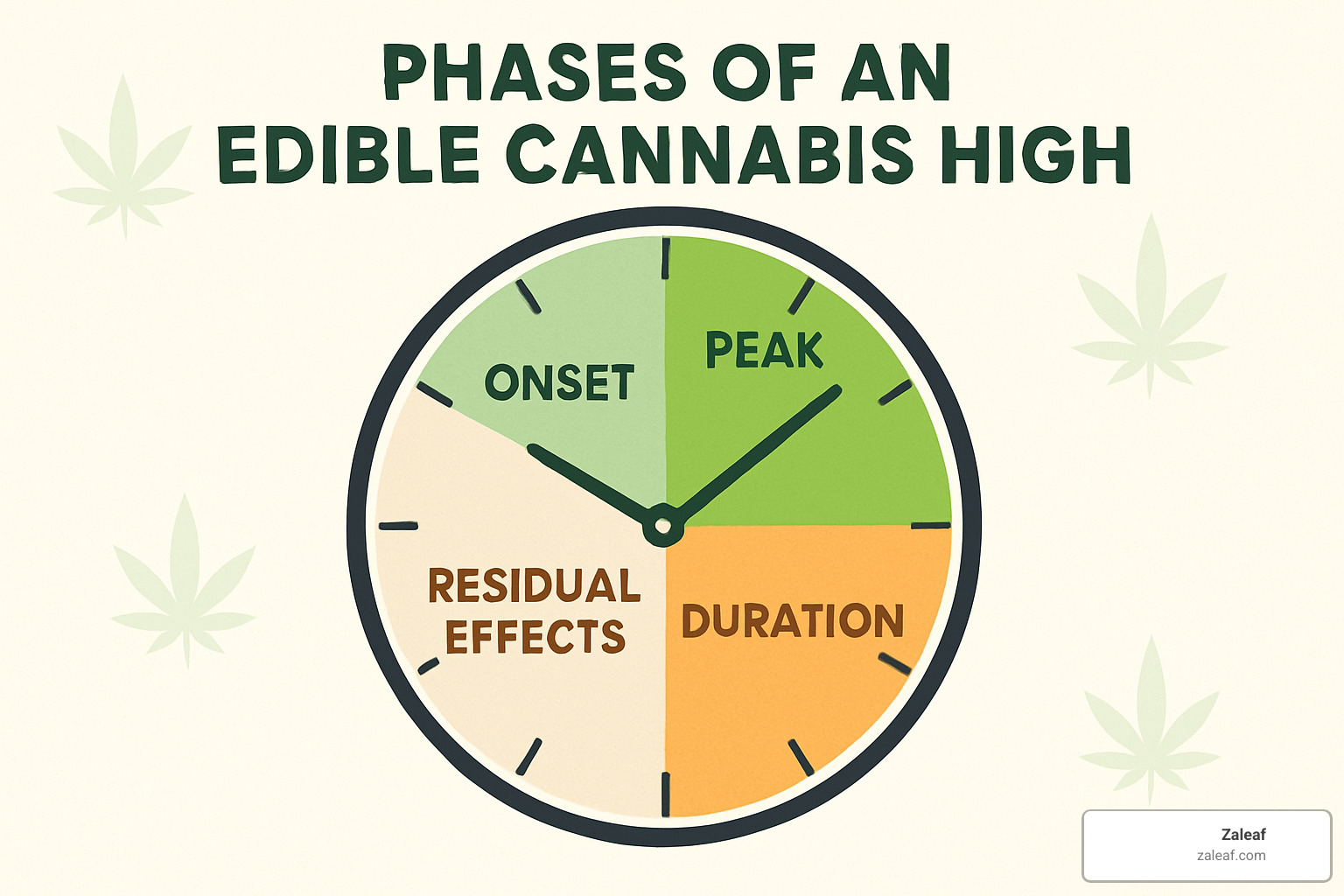 clock showing the different phases of an edible high - how long does an edible last