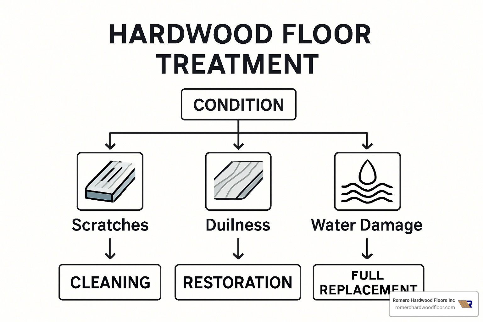 Decision tree for hardwood floor treatment options based on condition - Hardwood restoration services