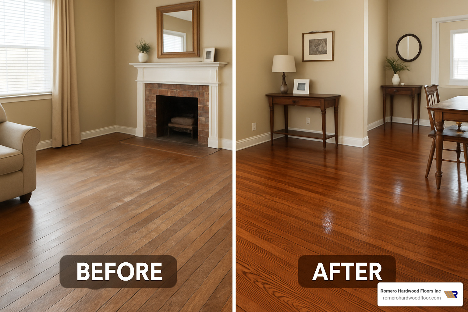 Hardwood floor restoration process from damaged to beautifully restored - Hardwood restoration services