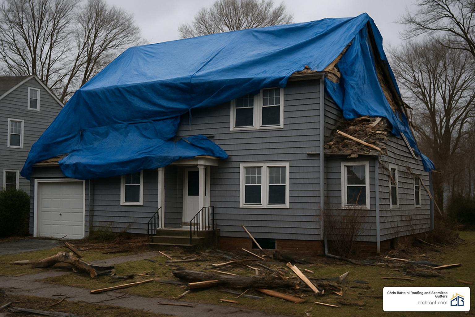 tarped roof after storm damage - roofers near me