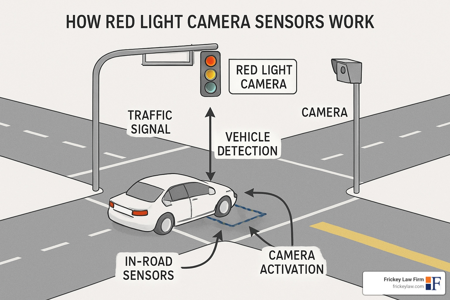 Diagram showing how red light camera sensors work - how much is a red light ticket
