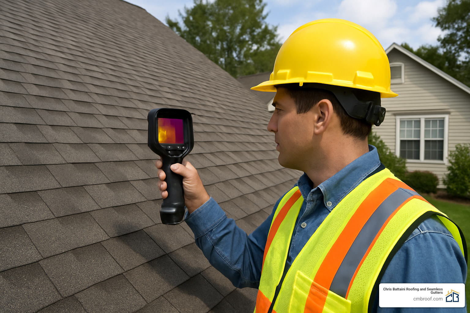 roofing inspector using infrared camera to detect moisture - roofers near me