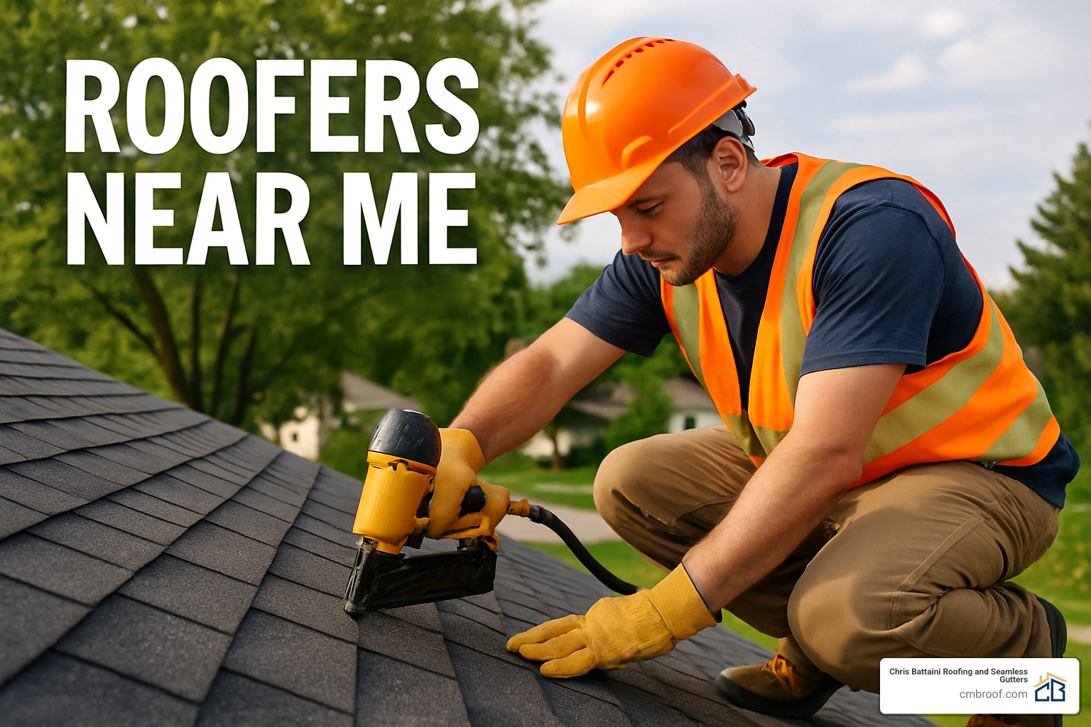 homeowner reading roofing contractor reviews on smartphone - roofers near me