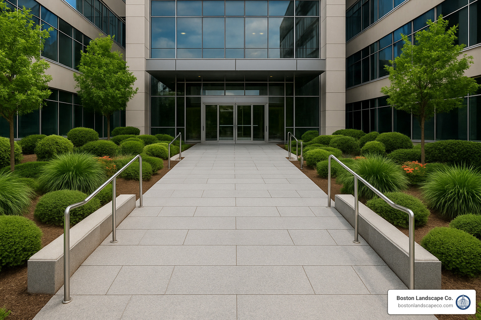 granite walkway entrance to commercial building - Commercial Landscaping Lexington MA