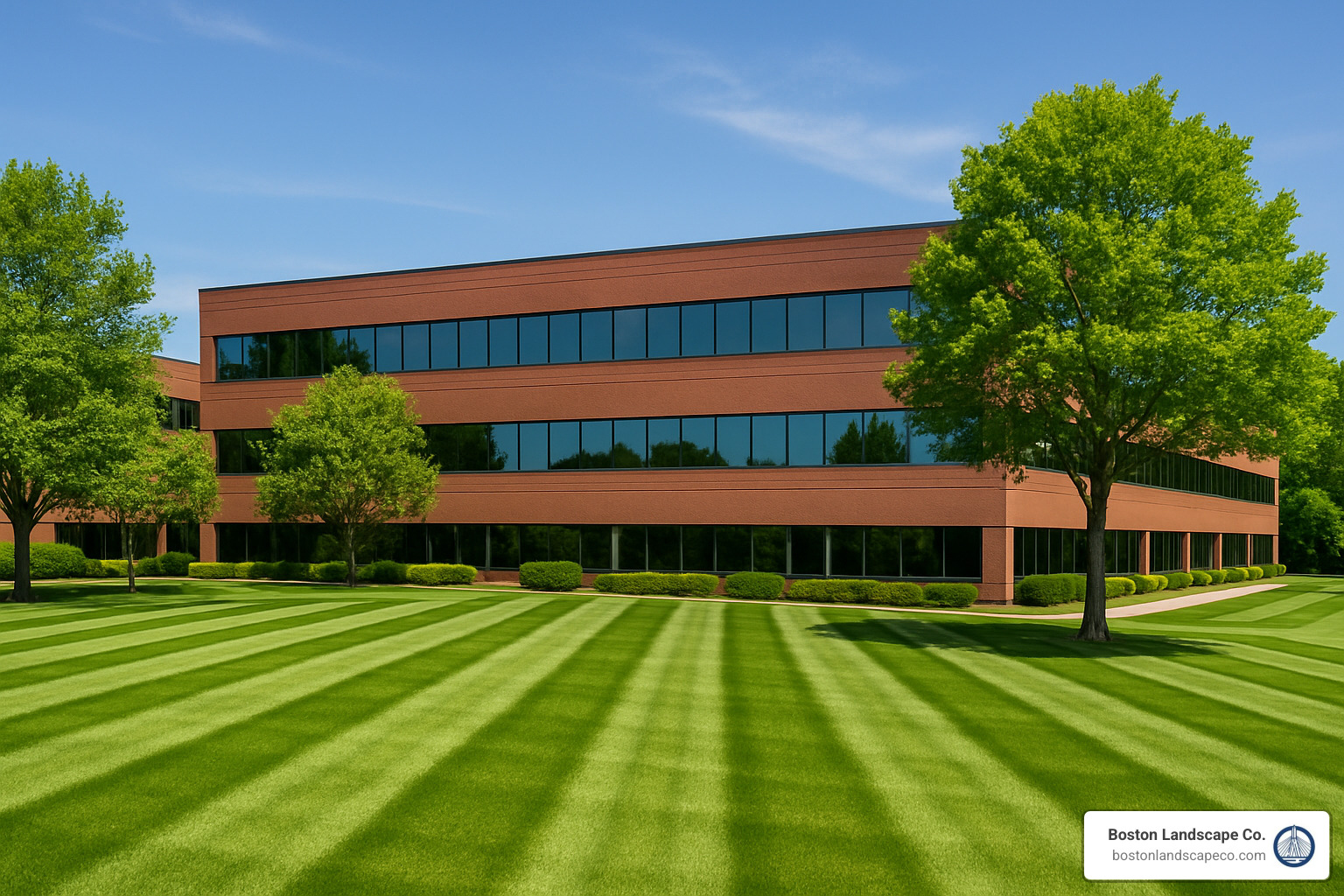 professionally striped commercial lawn - Commercial Landscaping Lexington MA