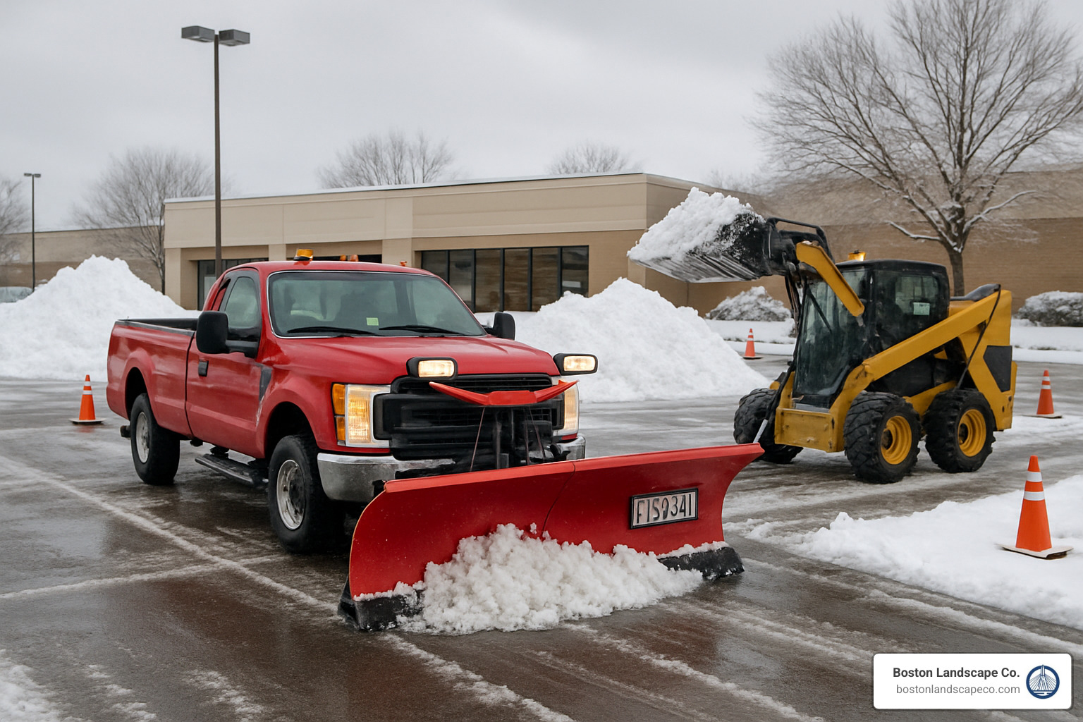 snow removal equipment clearing commercial parking lot - Commercial Landscaping Lexington MA