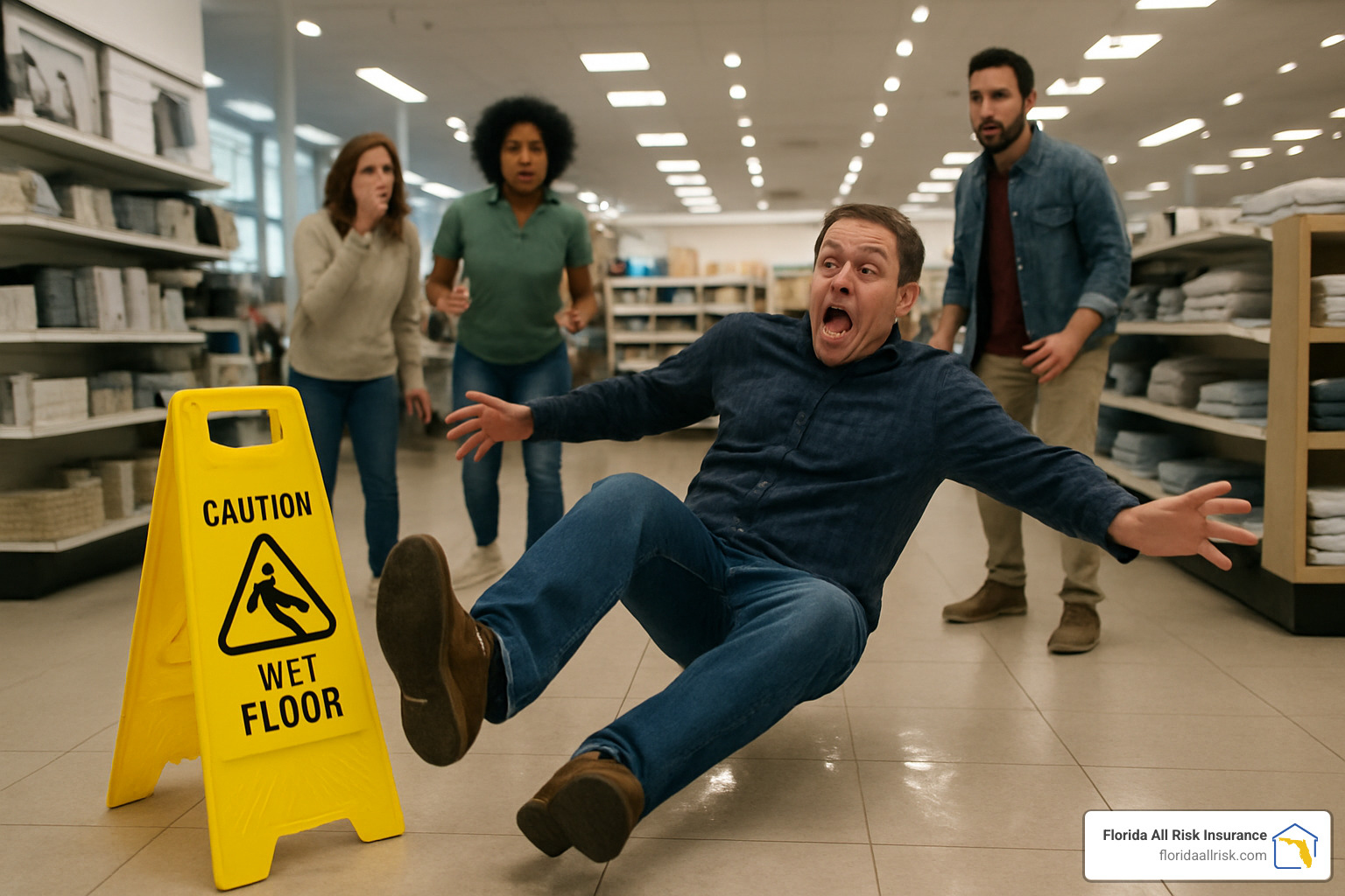 slip and fall incident in a store - commercial public liability insurance