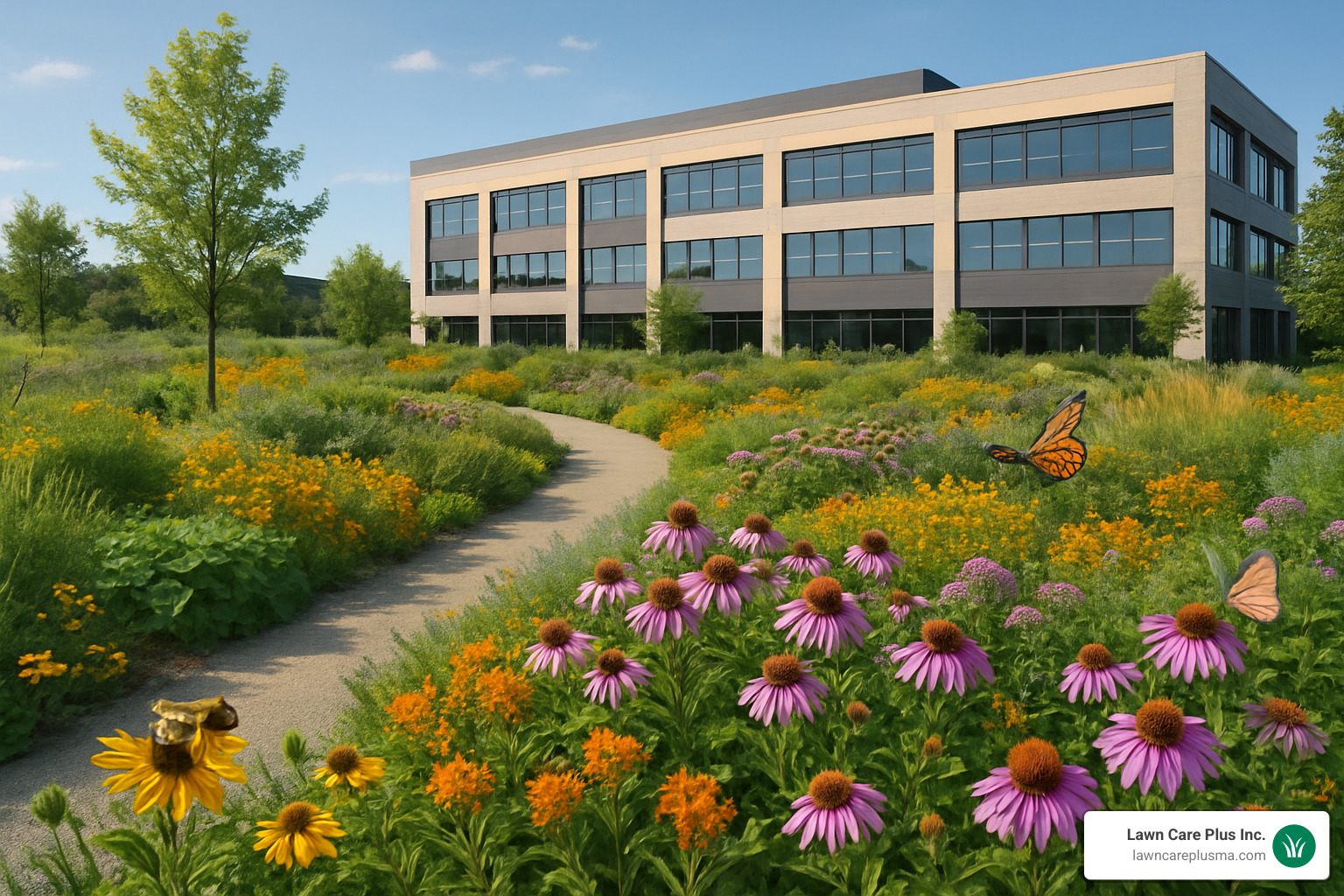 sustainable commercial landscaping featuring native plants and pollinator gardens - commercial landscaping companies