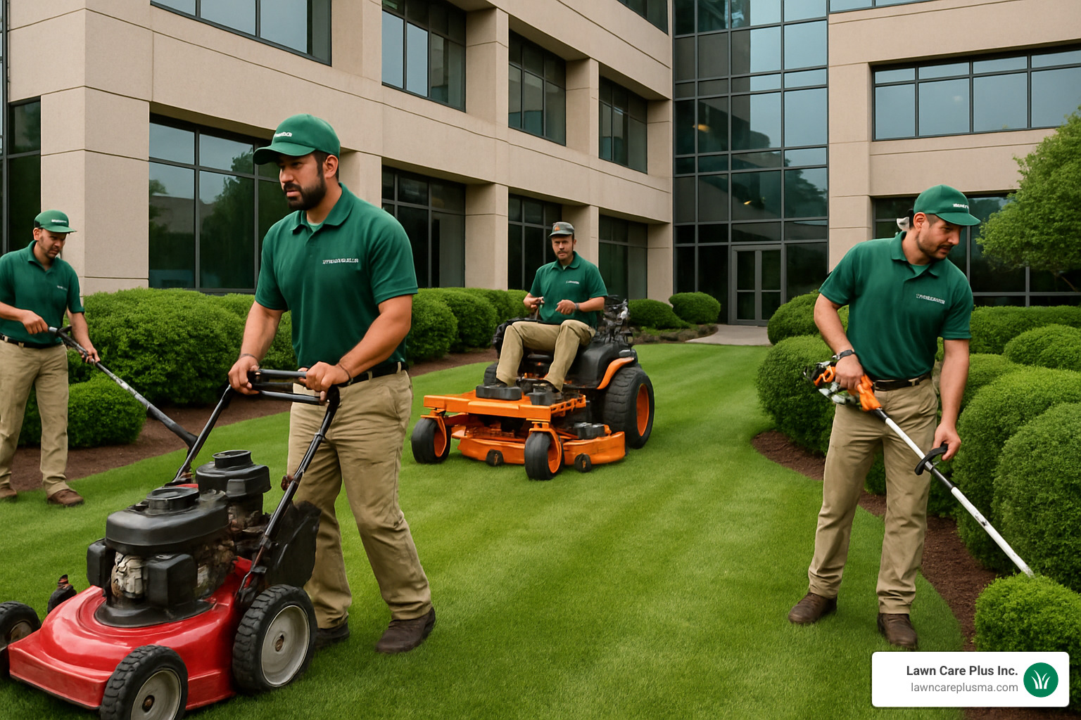 professional landscaping team maintaining commercial property - commercial landscaping companies