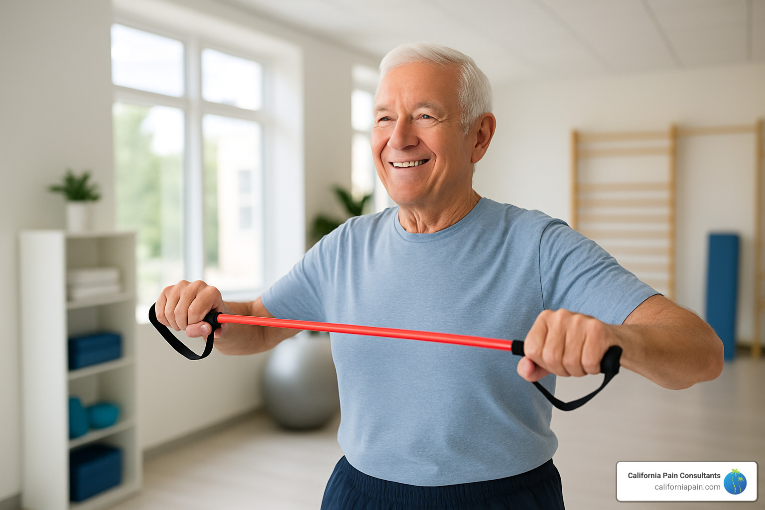 senior exercising with resistance bands - what is the best pain treatment for chronic osteoarthritis