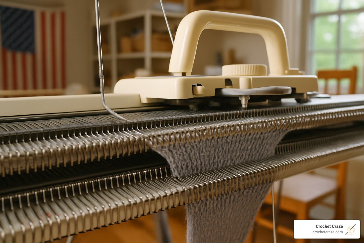 twin needle beds in action showing main bed and ribber working together - double bed knitting machine