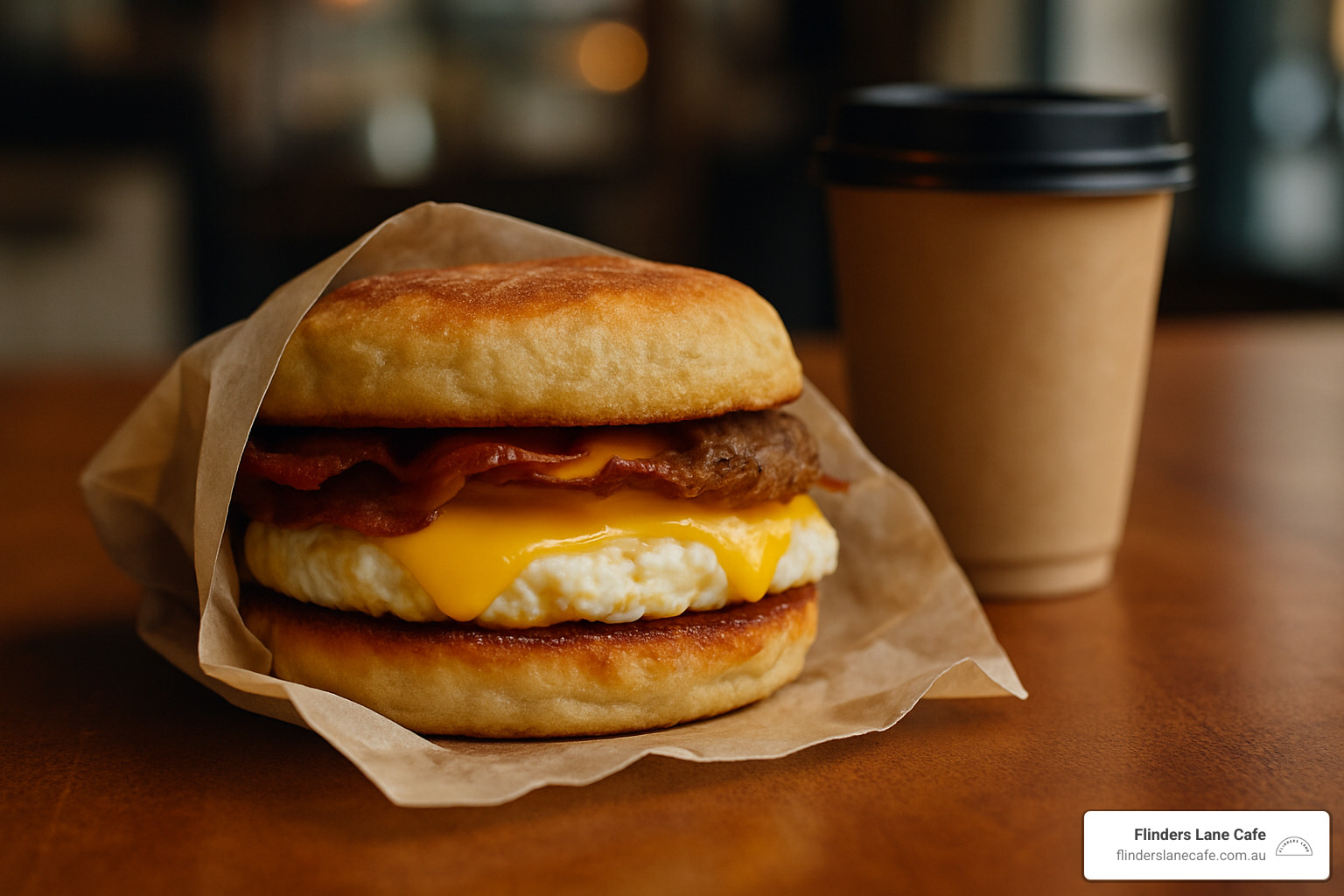 cafe egg sandwich wrapped for takeaway - affordable brunch near me