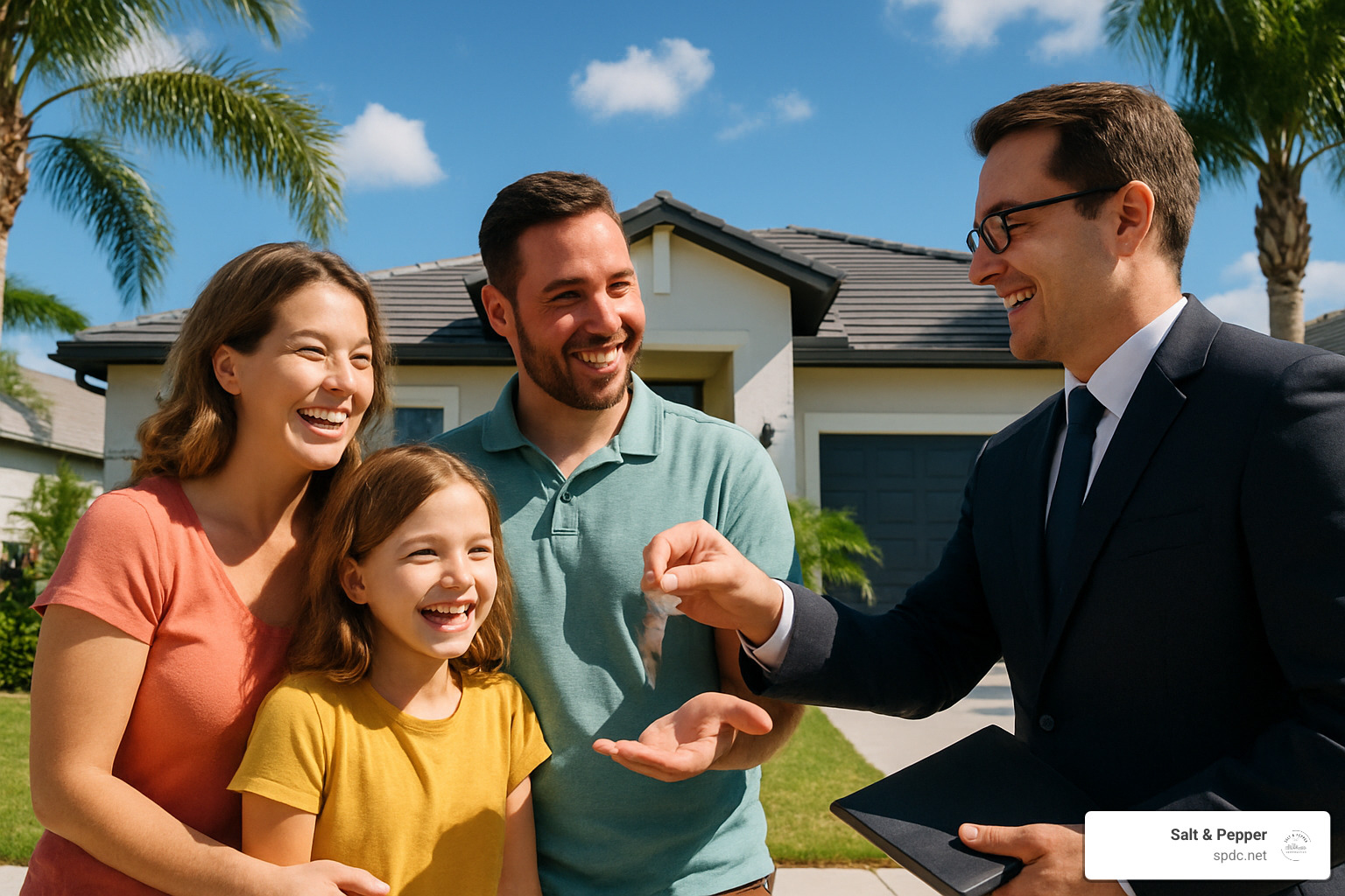 Family receiving keys to their new home - home for sale in tampa florida