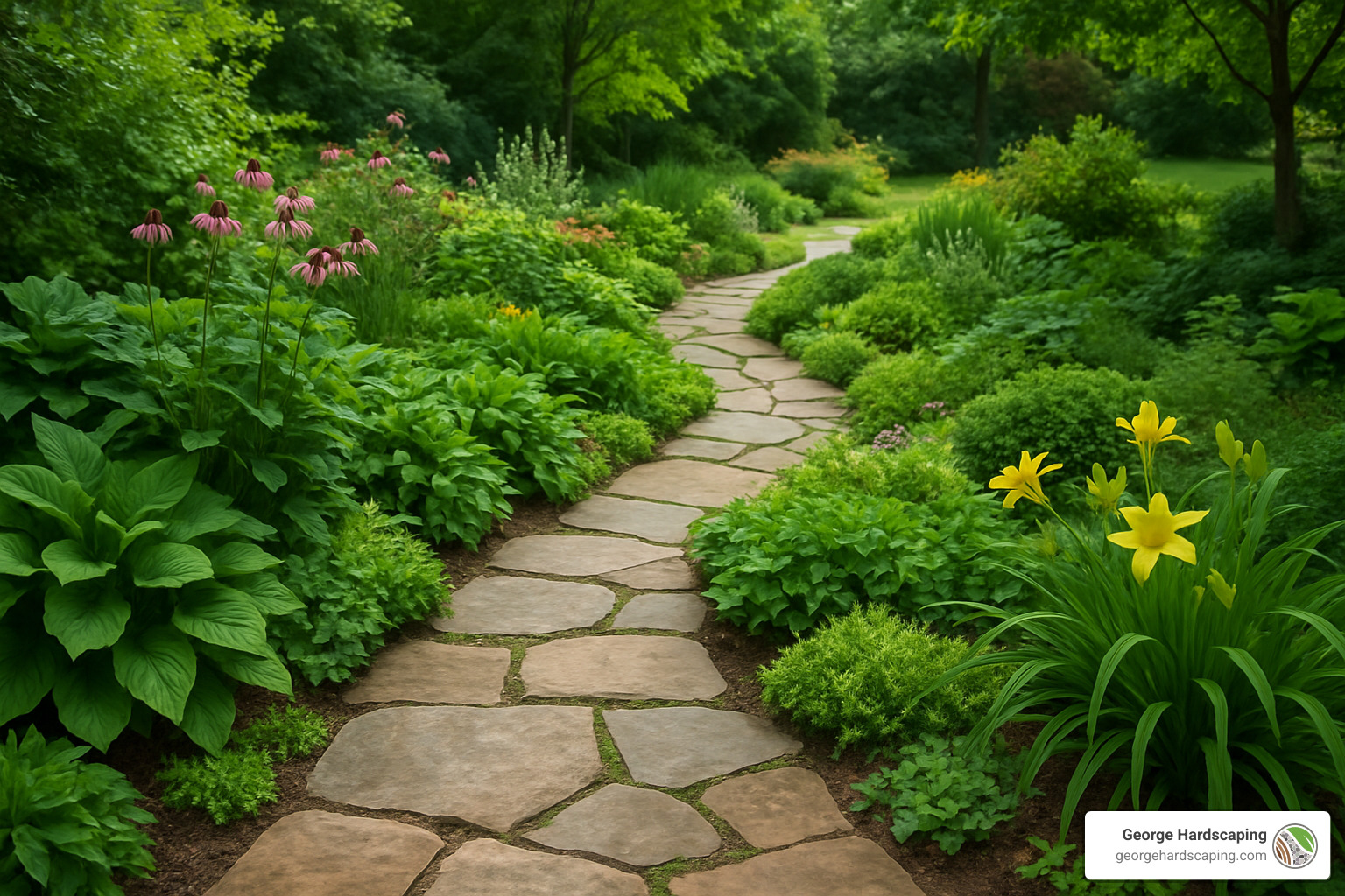 stone walkway through garden - Backyard hardscape ideas